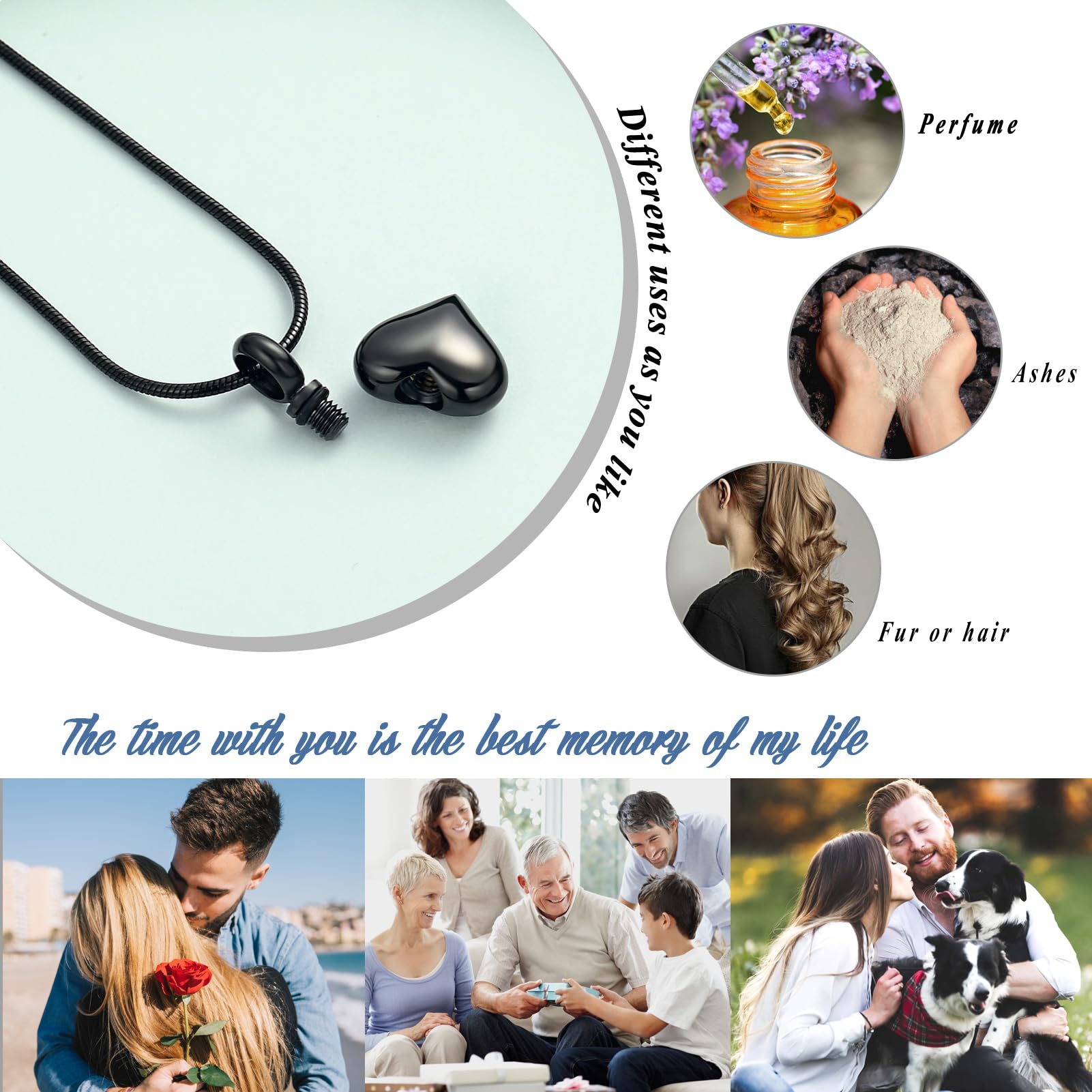 VCCWYQK Mini Heart Cremation Urn Necklace for Ashes Stainless Steel Memorial Ashes Pendant Keepsake Jewelry for Women Men (C) - Image 3