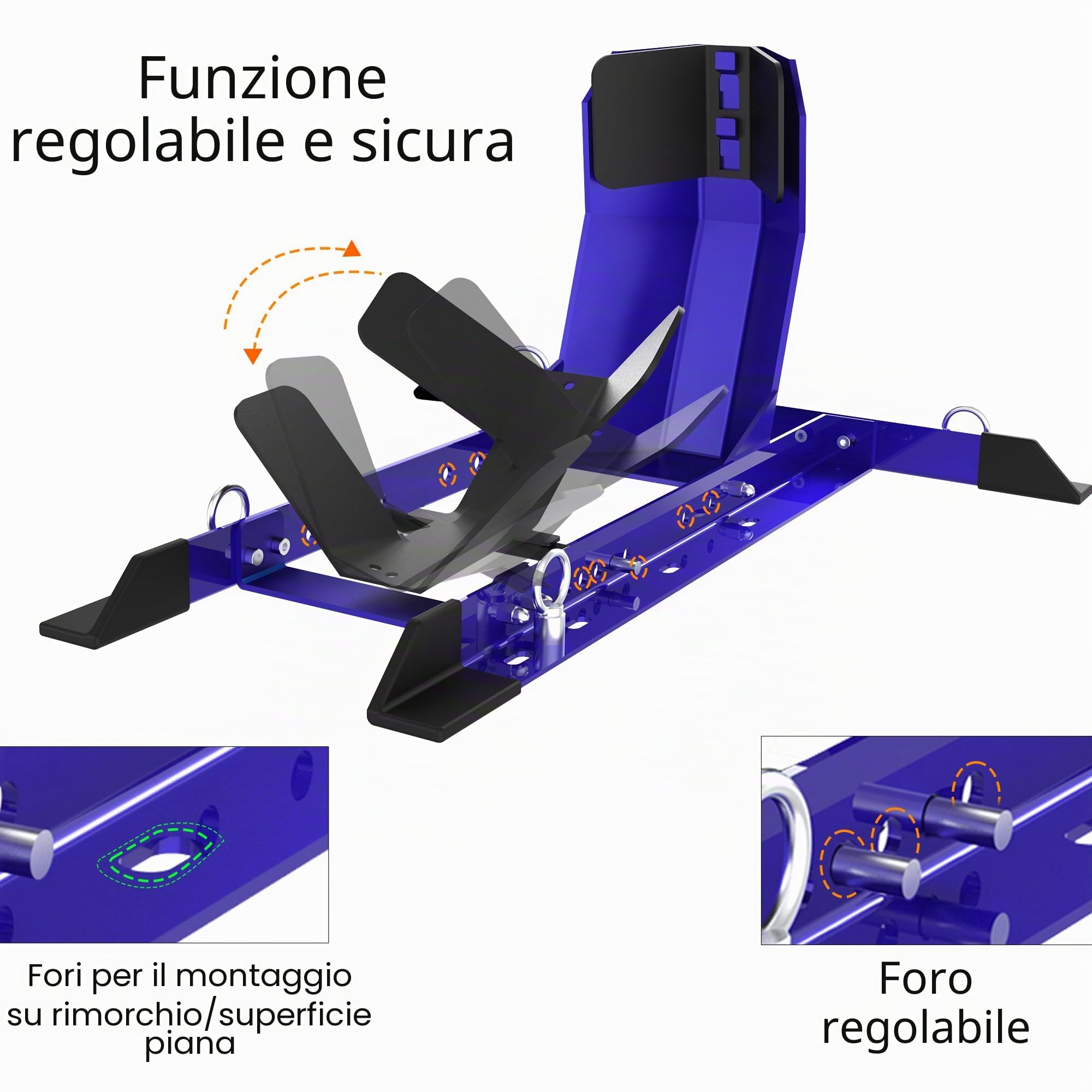 GRAND PITSTOP Cuneo universale per Crusier, moto sportive e da cross, supporto per moto resistente per rimorchio, completamente regolabile, staccabile, pieghevole (dimensioni pneumatici da 33 a 66 cm)