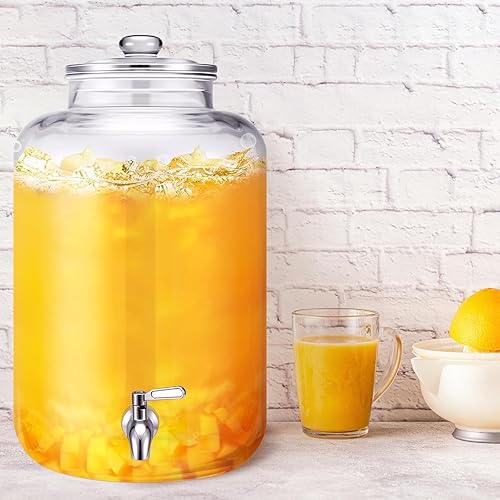 Miniatura 4 de Dispensador de agua de vidrio de 5 galones con tapa de vidrio y grifo de acero inoxidable, dispensador de bebidas hermético, a prueba de fugas,