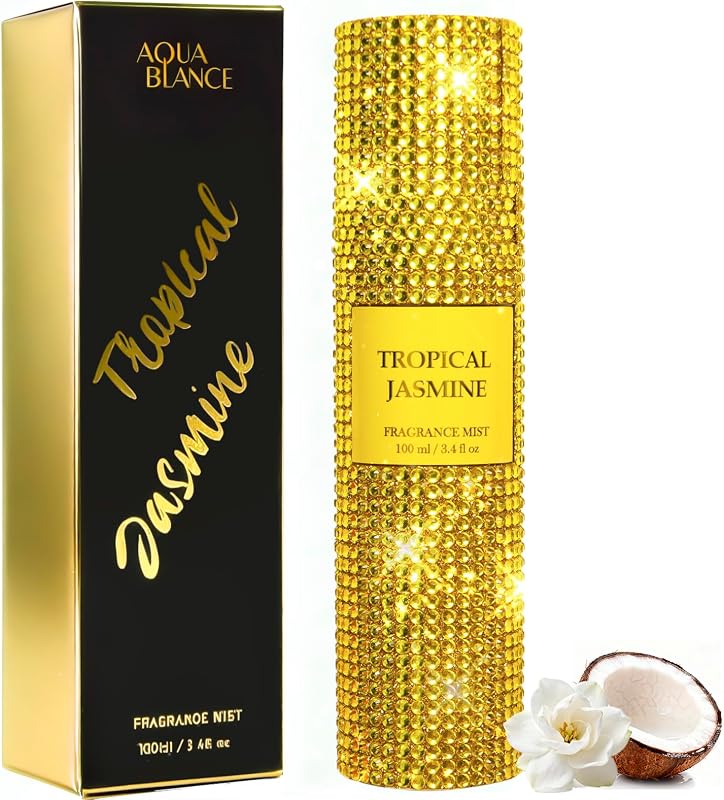 Body Spray for Women, Tropical Jasmine, Bling Fragrance Mist, 3.4 fl oz | Sparkling Crystal Rhinestone Embellished Body Mist, Notes of Coconut, Green Apple, Jasmine