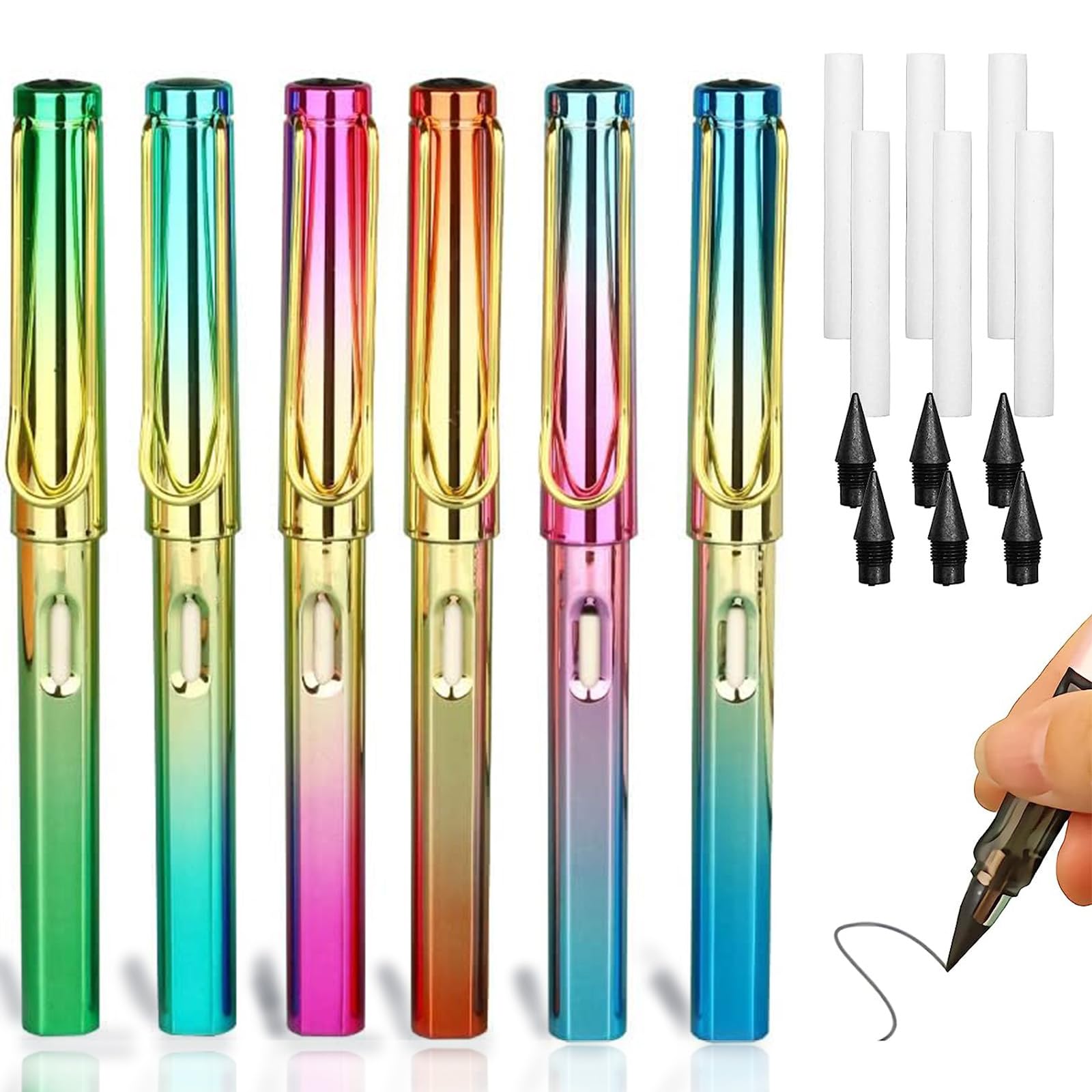 Ubitree 6Pcs Inkless Pencils, Reusable Magic Pencil With Eraser, Everlasting Writing Instrument