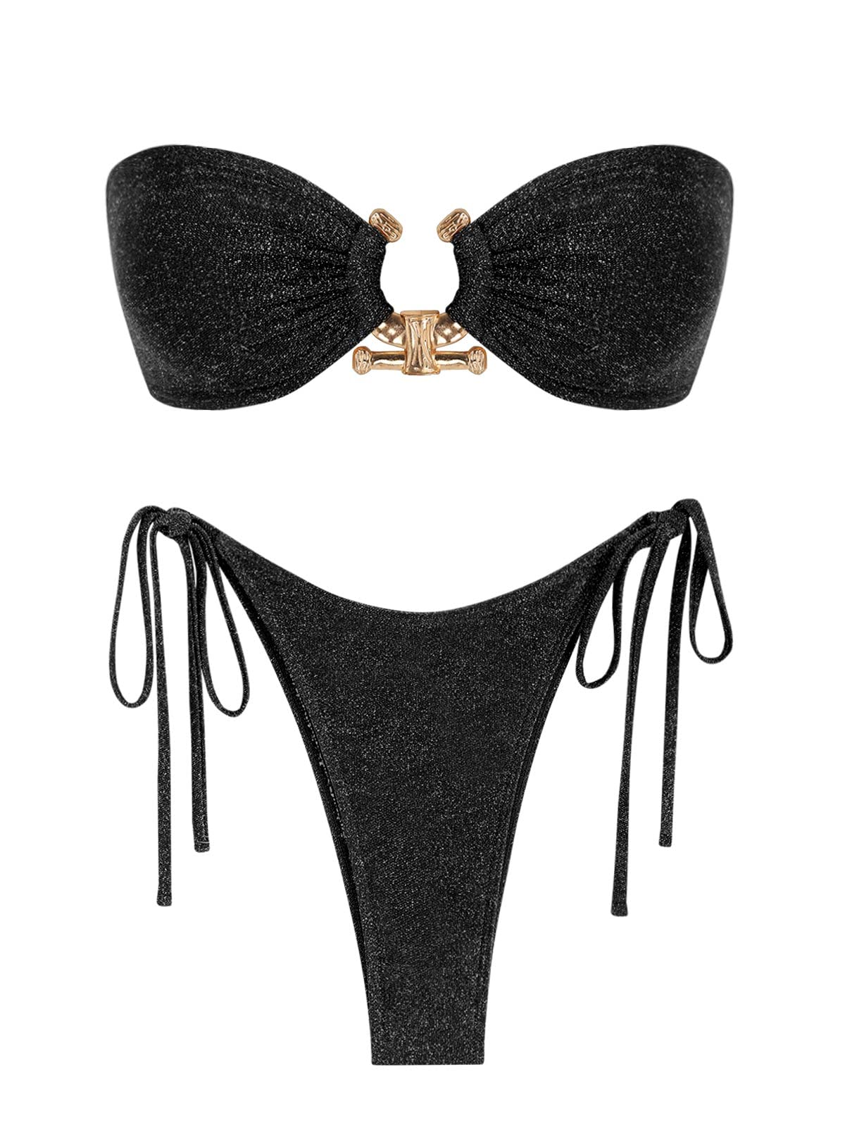 ZAFUL Bikini de dos piezas para mujer, con anillo tórico, sin tirantes, con cordones en la parte trasera, corte alto, traje de baño de dos piezas