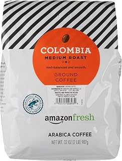 Amazon Fresh Colombia Medium Roast Ground Coffee, 32 Oz - 100% Arabica, Full-Bodied with Citrus, Cocoa & Brown Sugar Notes