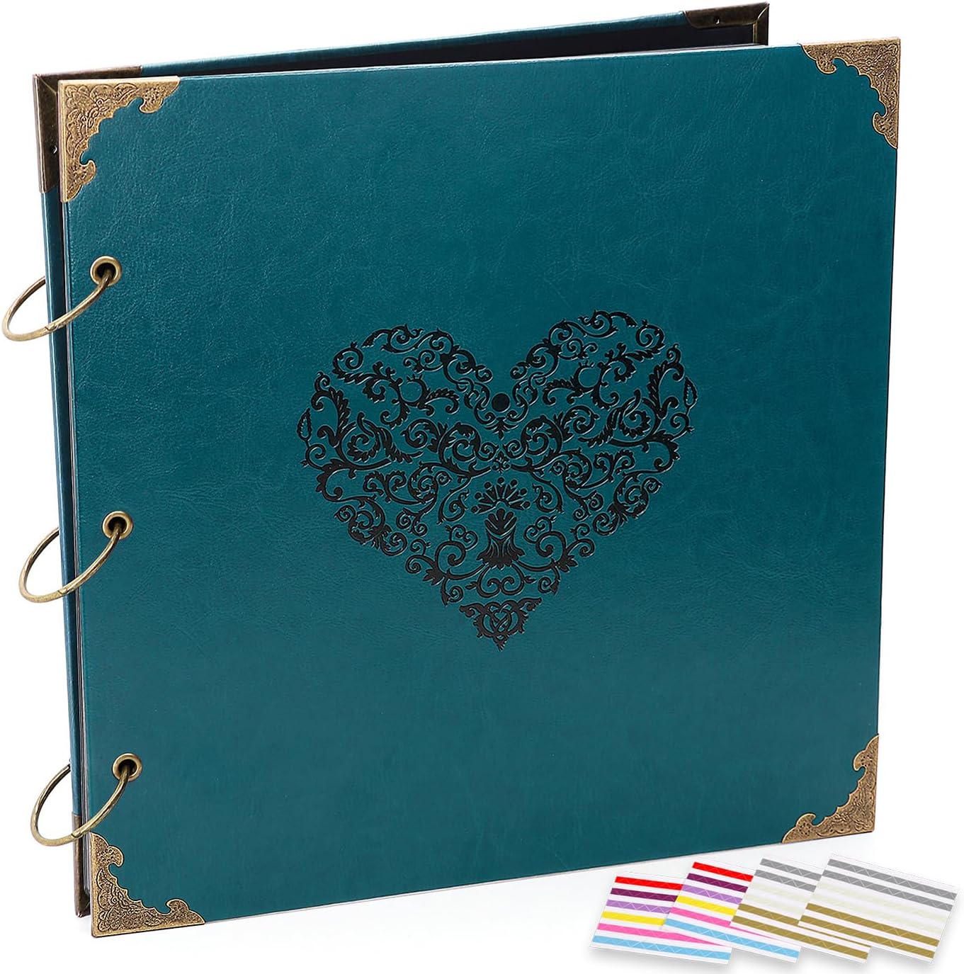 ADVcer 12x12" Photo Scrapbook Album - Heart (Leather, Jasper Green)