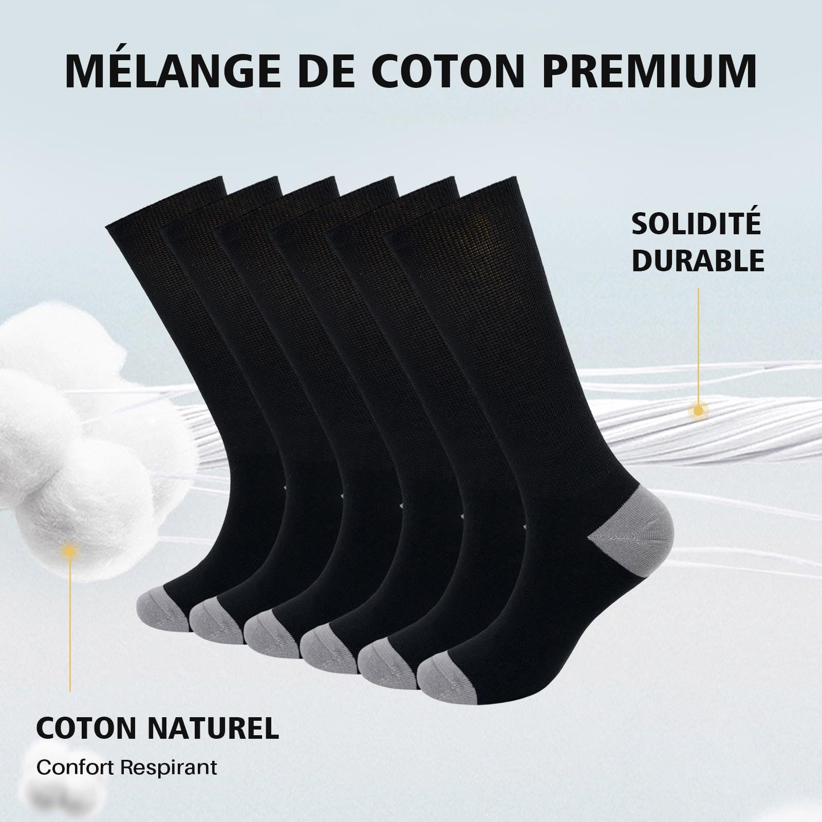 PUTUO Chaussettes Diabétiques pour Homme Femme: Chaussettes sans Elastique Extra Large pour Pieds Enflés – Socquettes sans Couture Non Comprimantes en Coton 6 Paires