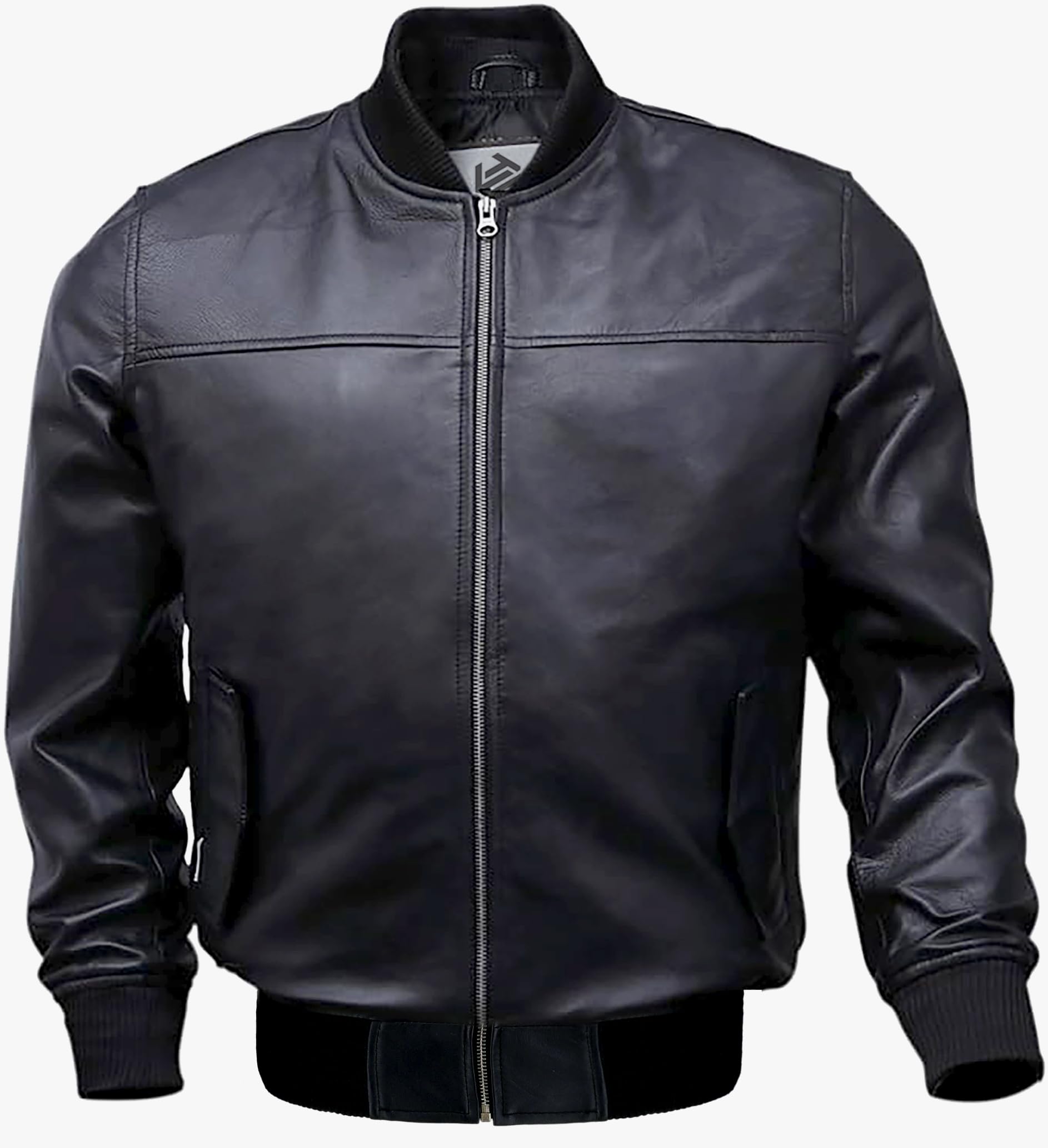 TLC FashionMen's Leather Varsity Jacket - Black Leather Bomber Jacket for Men