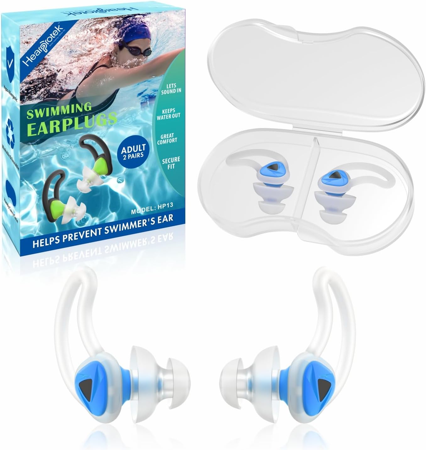 Hearprotek 2 Pairs Swimmer Ear Plugs, Upgraded Customfit Water