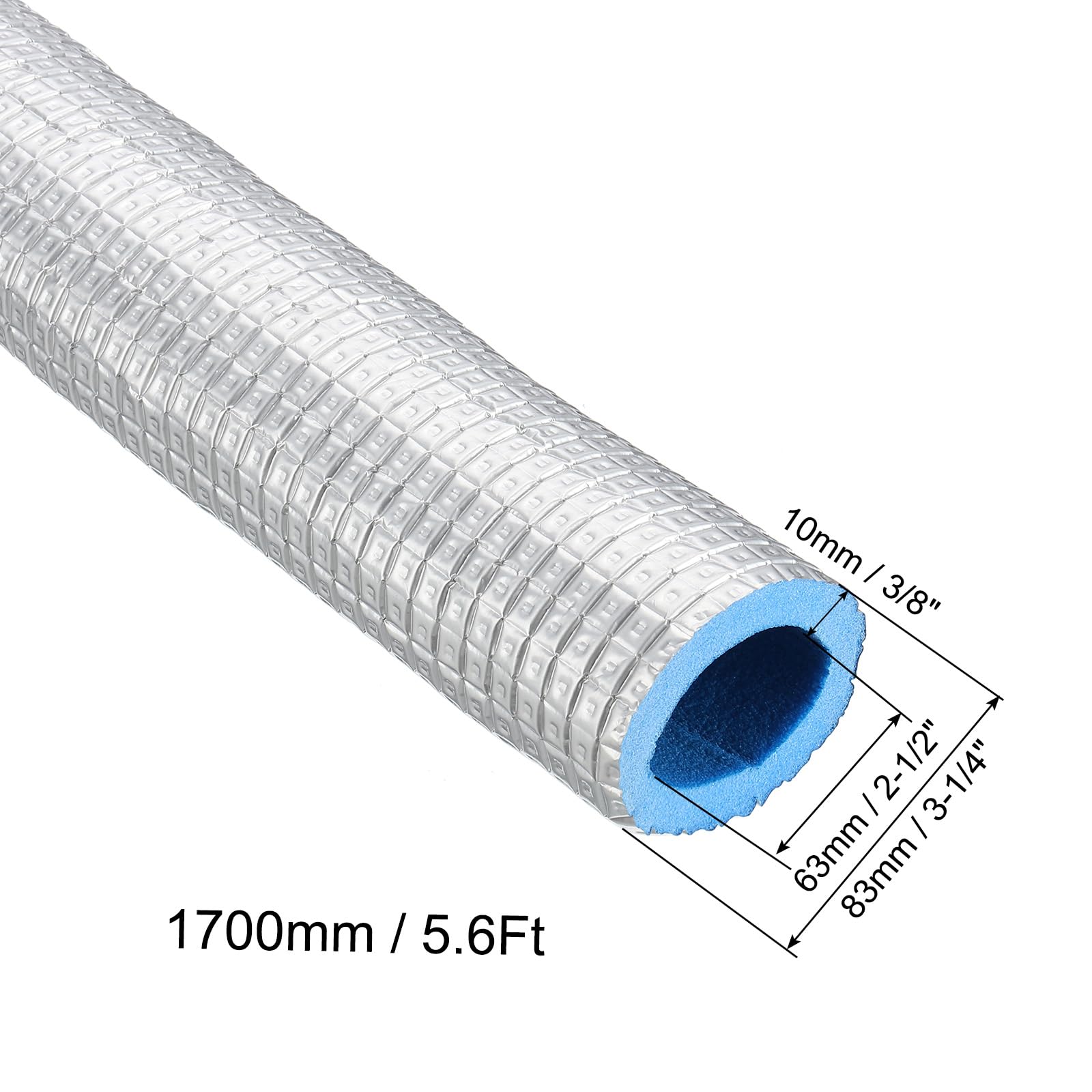 PATIKIL 5.6Ft Pipe Insulation Foam Tubing, 63mm(2-1/2") ID 83mm(3-1/4") OD Heat Preservation XPE Foam Tube Wrap with Aluminum Foil for AC Unit Air Conditioning Water Pipe, Silver Blue - Image 2