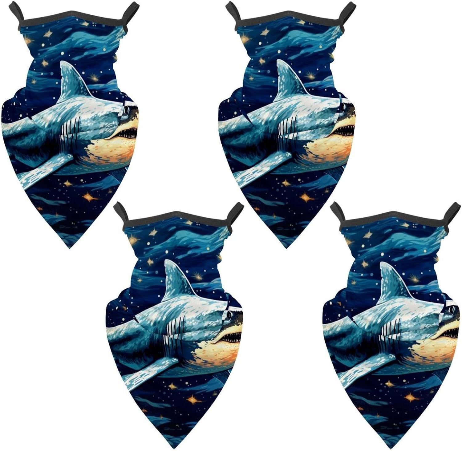 4 Pack Starry Sky Shark Fishing Neck Gaiter - UV Face Mask Sun Protection for Men & Women
