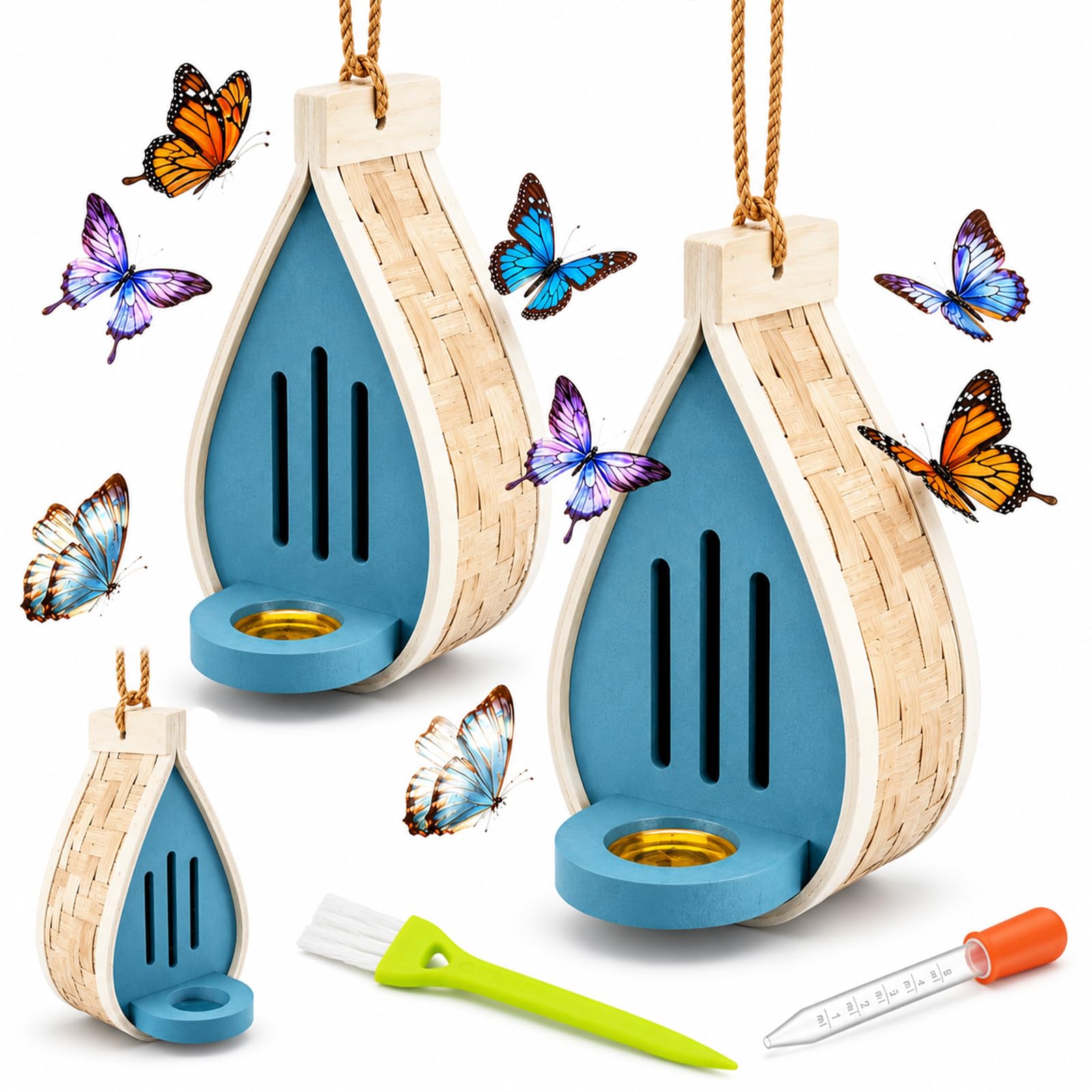 Casetta per farfalle in legno per giardino, nido sospeso (2PCS-Blue)