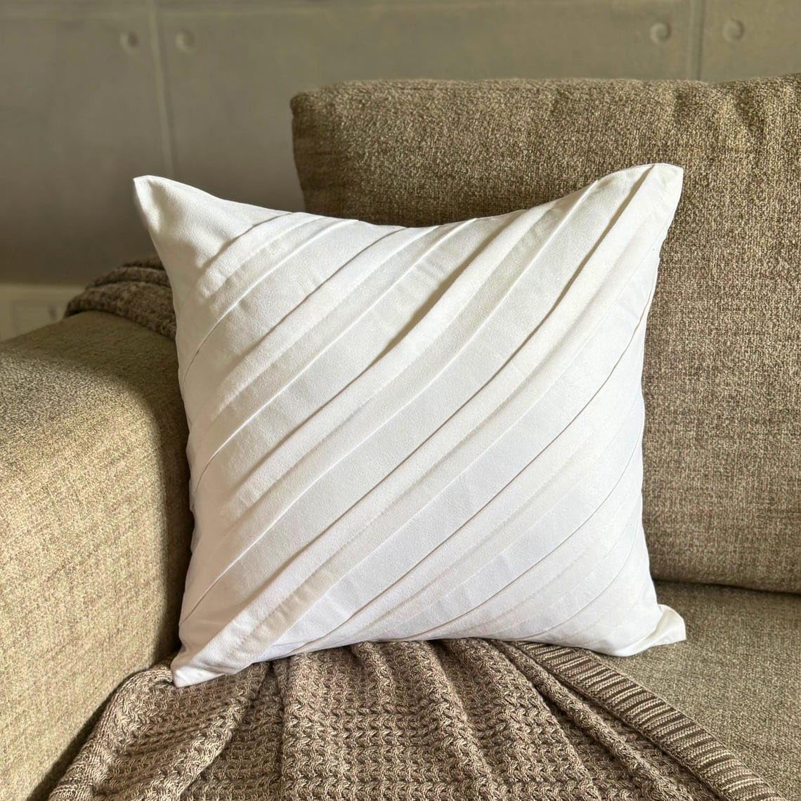 The HomeCentric Pillow Sham Cover, White Euro Sham Covers 26x26 inch (65x65 cm) Suede Euro Pillowcases, Striped, Pintucks, Textured, Striped, Contemporary Euro Size Pillow Shams - Contemporary White