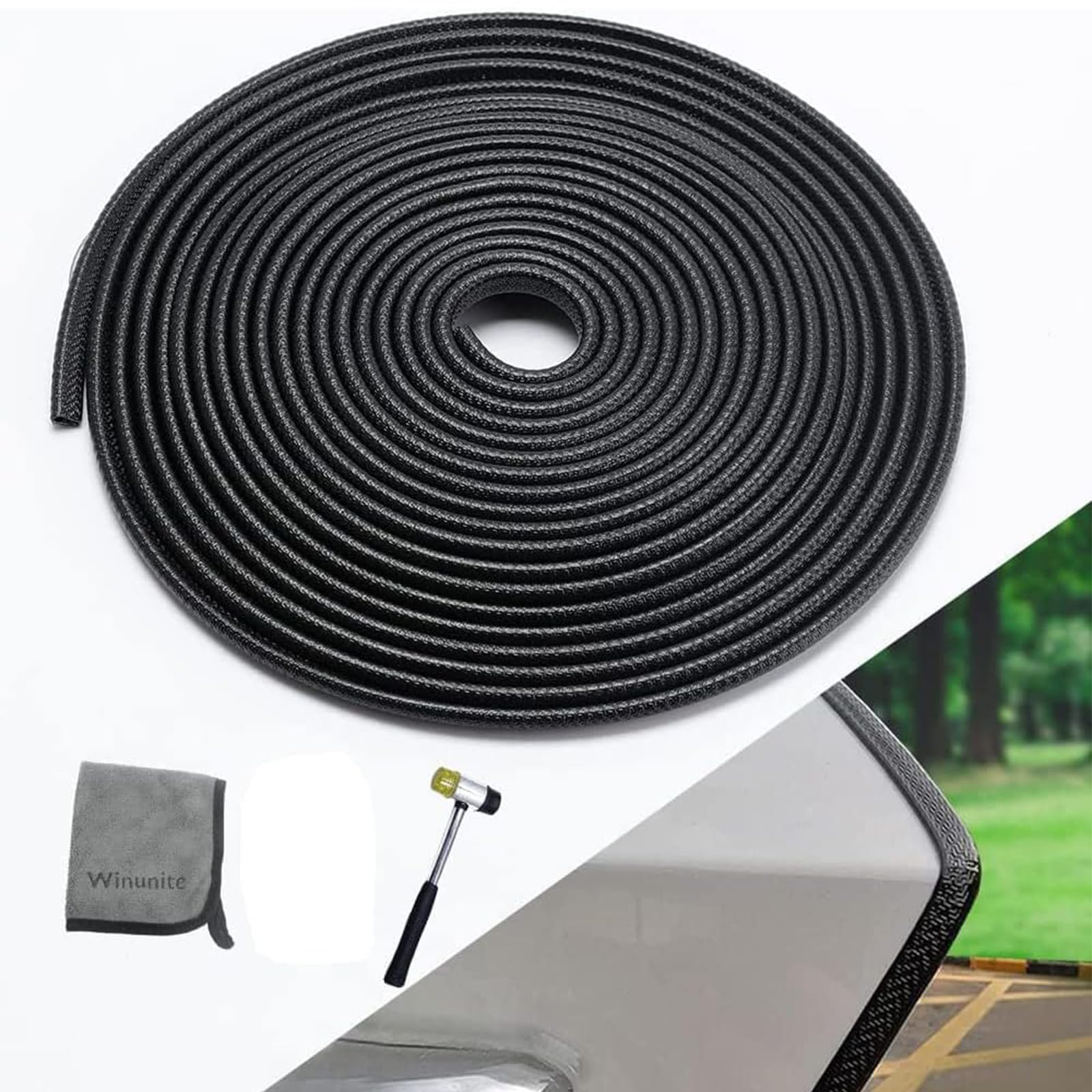 Winunite 32.8 ft(10m) Car Door Edge Guards – Includes Mallet, Fits Most Vehicles, No Glue, U-Shaped, Built-in Metal Clips, Fade-Resistant, Scratch- and Chip-Resistant – Reduces Dings in Parking Lots