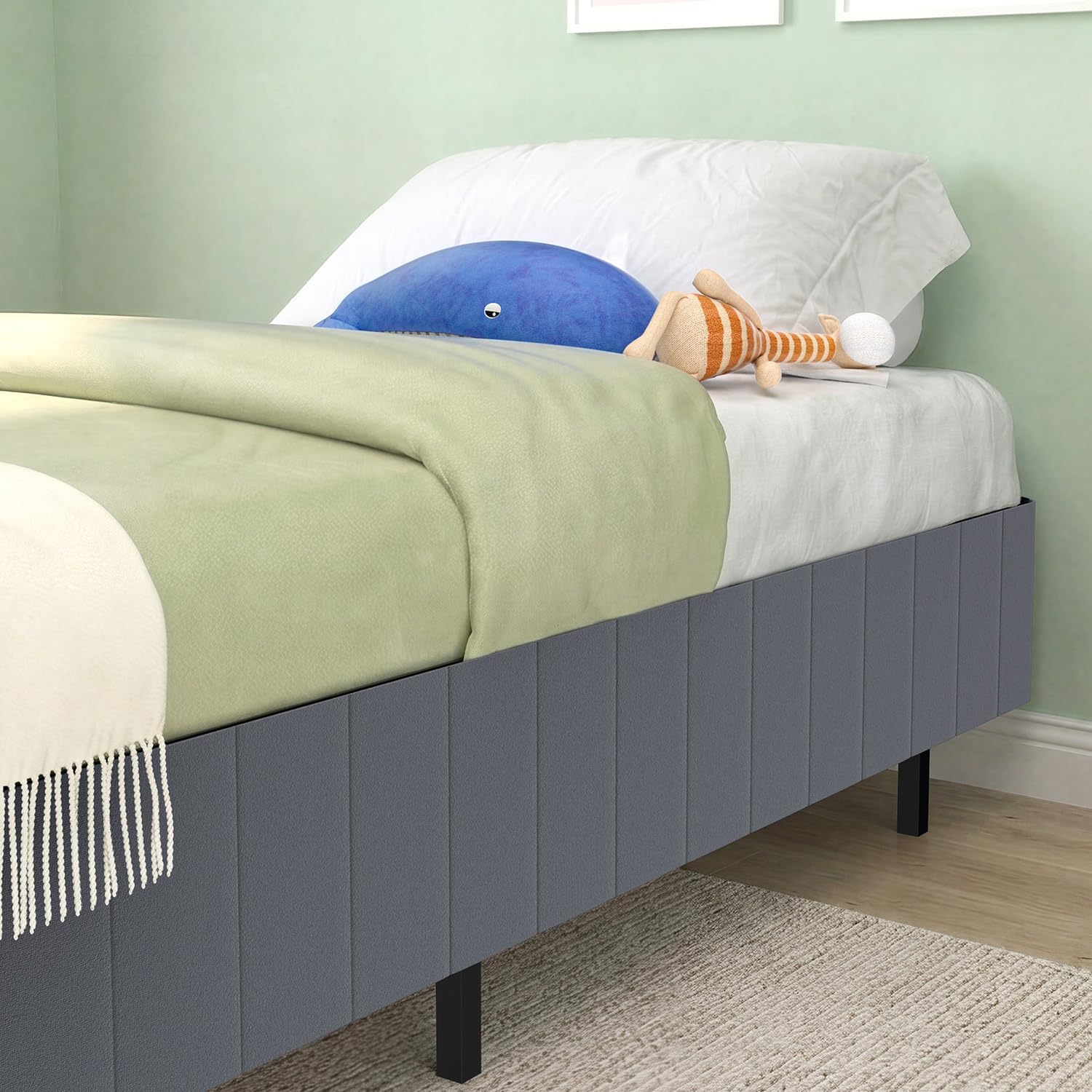 14 Inch Twin Bed Frame with Charging Station & Bed Skirt