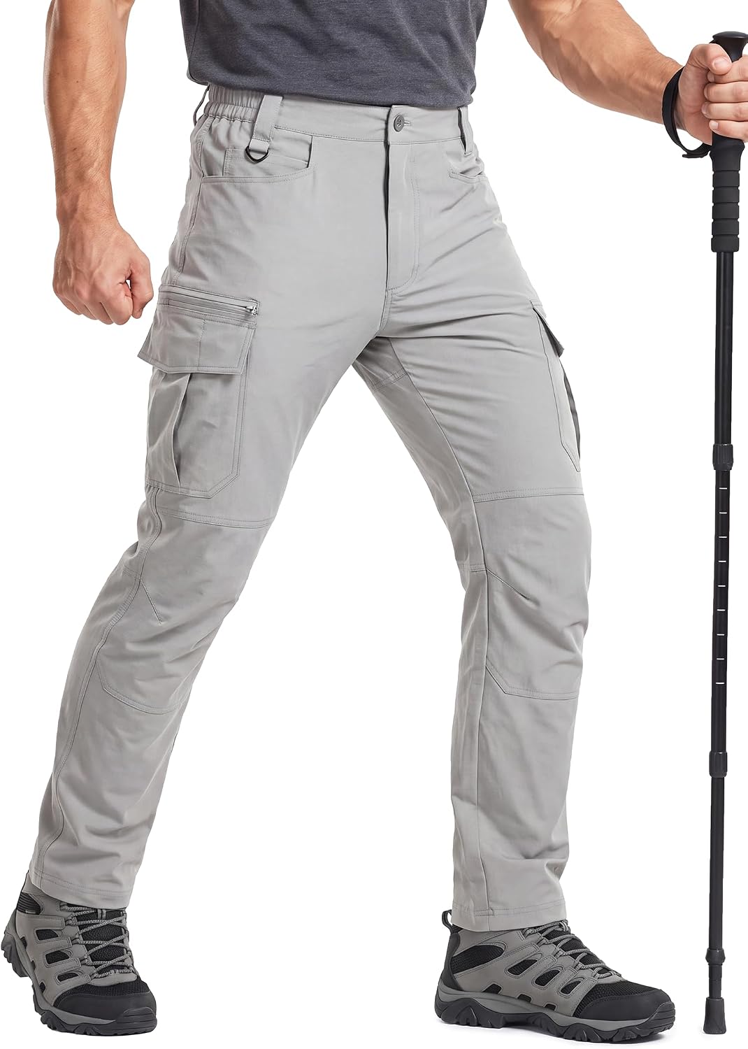 FRONTEND Men’s Hiking Pants – Lightweight Quick-Dry Water-Resistant with 8 Pockets, Adjustable Cuffs, Elastic Waist No Belt