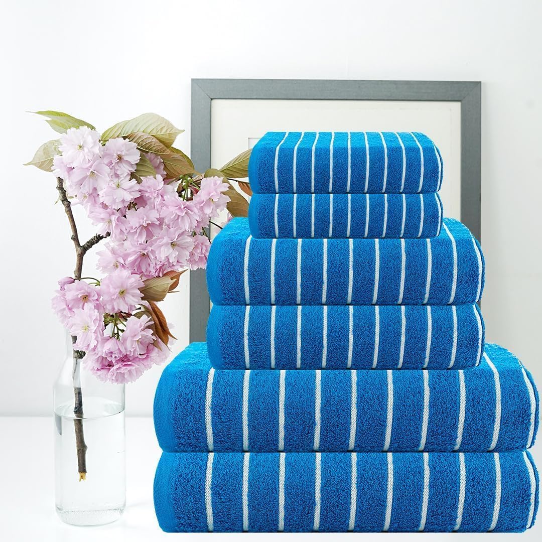 Casa Copenhagen Juego Regalo de 6 Toallas de baño,600 gsm, Brillante Azul | ecstatic Juego de toallas 100 % algodón egipcio: 2 baño, 2 mano y 2 paño de lavado(set de regalo para mujeres / hombres)