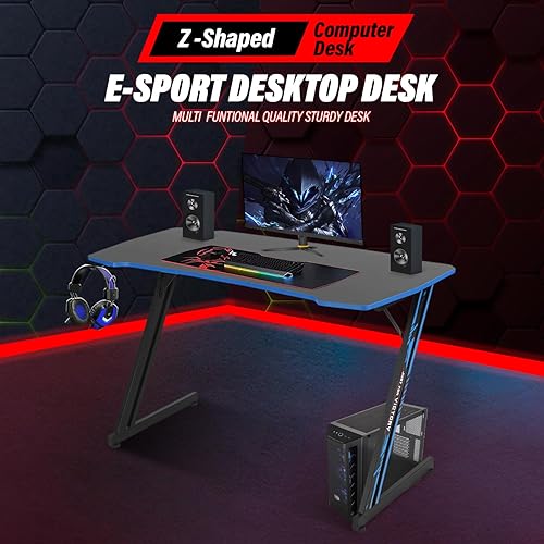 Miniatura 7 de MGHH Escritorio para juegos de 47 pulgadas, escritorio para computadora en casa, oficina, en forma de Z, ergonómico, simple, mesa de juegos de PC