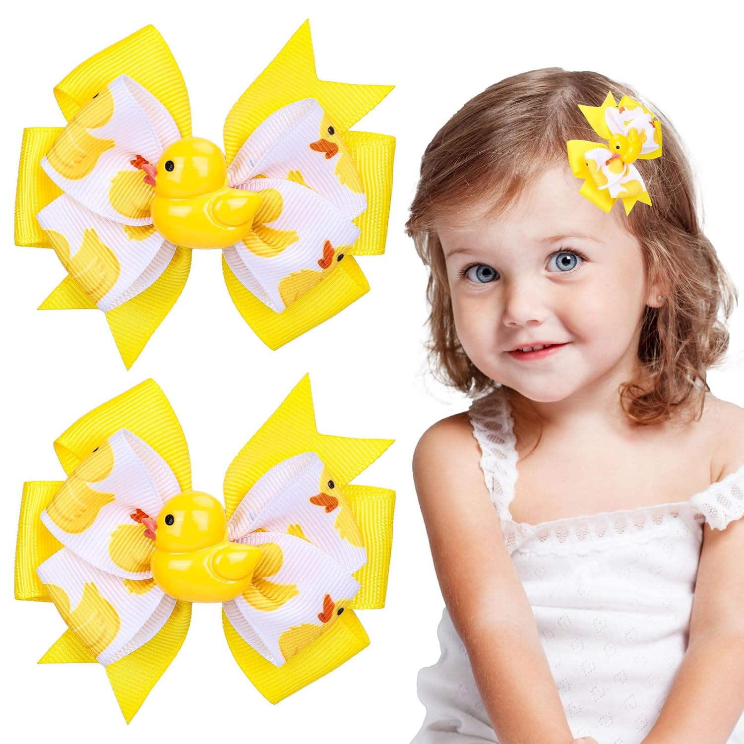 FYSUIMU 2 Pcs Yellow Duck Hair Bow Clips Cute Cartoon Duck Hair Barrettes Grosgrain Ribbon Alligator Clips for Home Party Girls Hairs Accessories