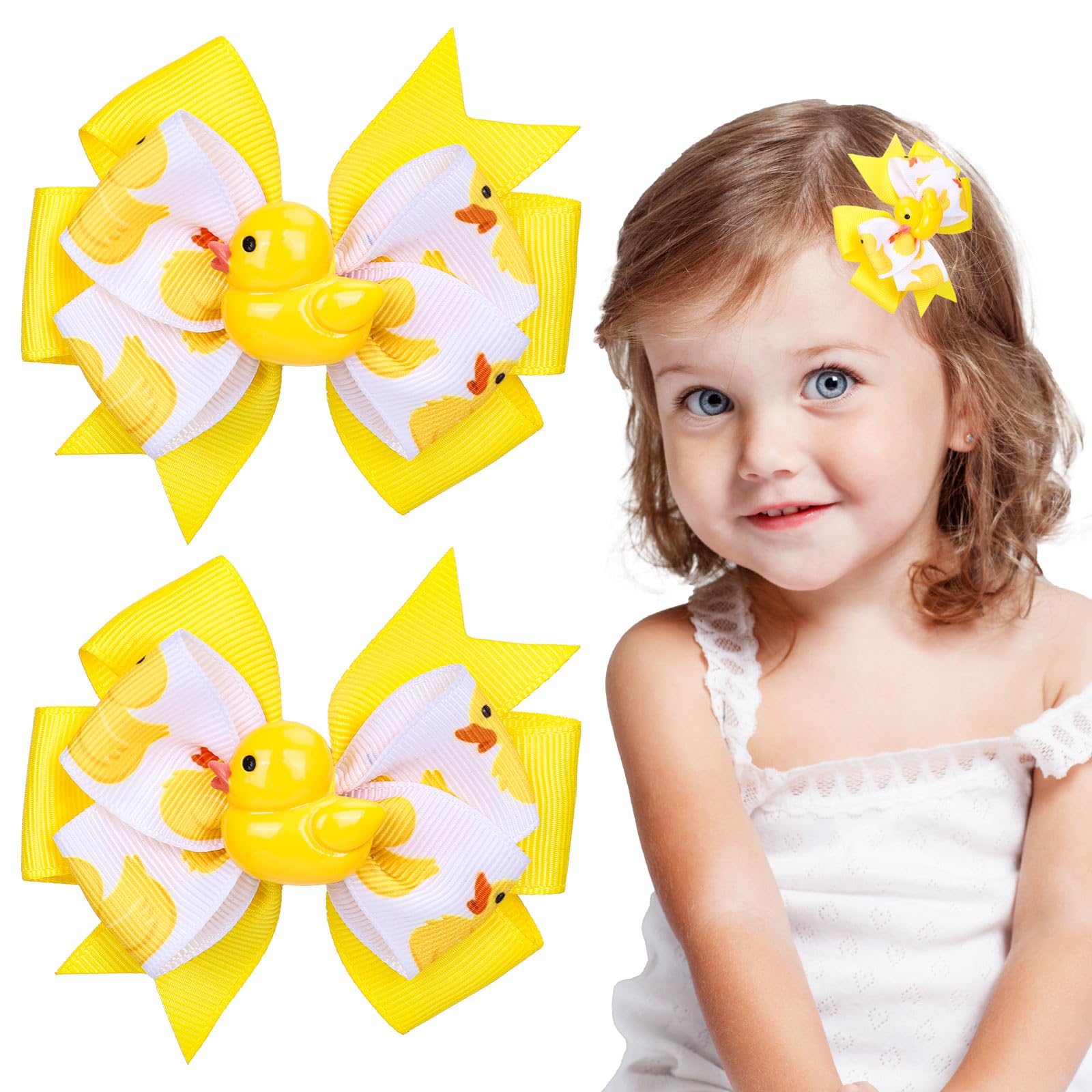 FYSUIMU 2Pcs Yellow Duck Hair Bow Clips Cute Cartoon Duck Hair Barrettes Grosgrain Ribbon Alligator Clips for Home Party Women Hair Accessories