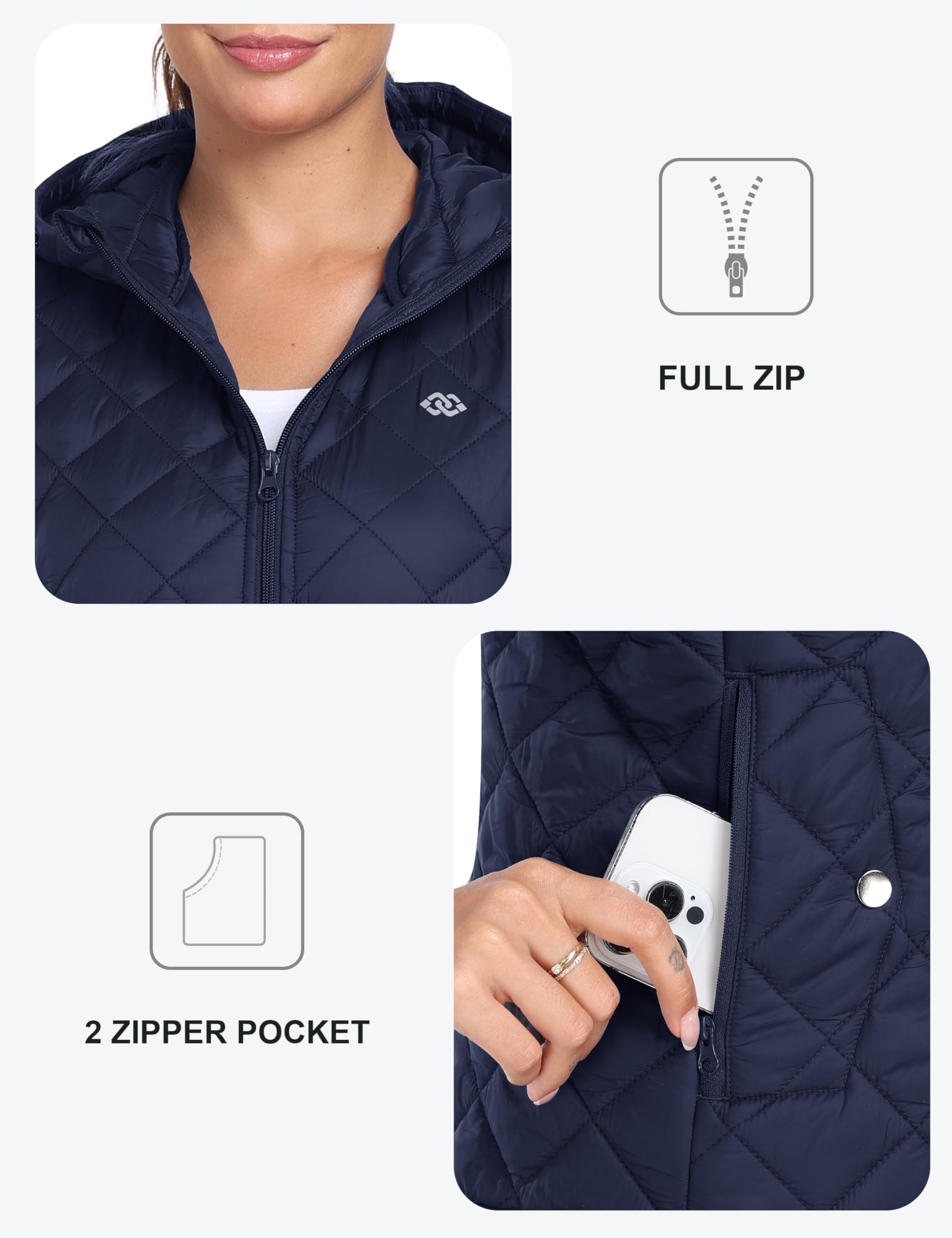 MoFiz Veste matelassée en Softshell légère et isolante avec fermeture éclair intégrale pour femme