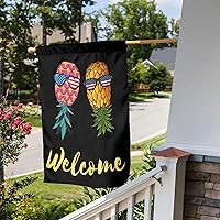 Vista 3 de Banderas de piña al revés, bienvenida y abajo para travesuras, bandera de jardín, pancarta de lino de doble cara para swingers, 12.5 x 18 pulgadas