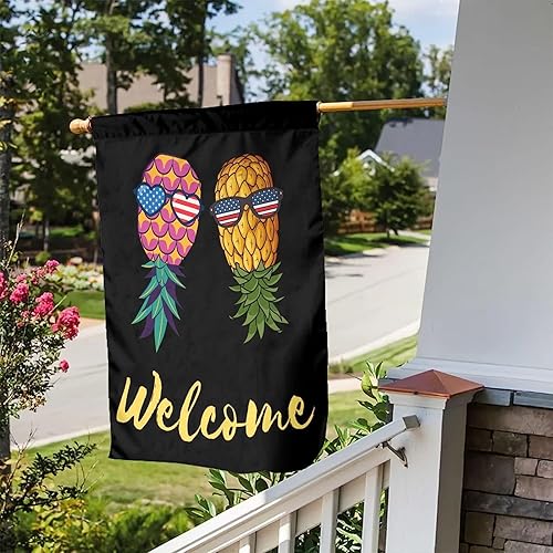 Miniatura 3 de Banderas de piña al revés, bienvenida y abajo para travesuras, bandera de jardín, pancarta de lino de doble cara para swingers, 12.5 x 18 pulgadas