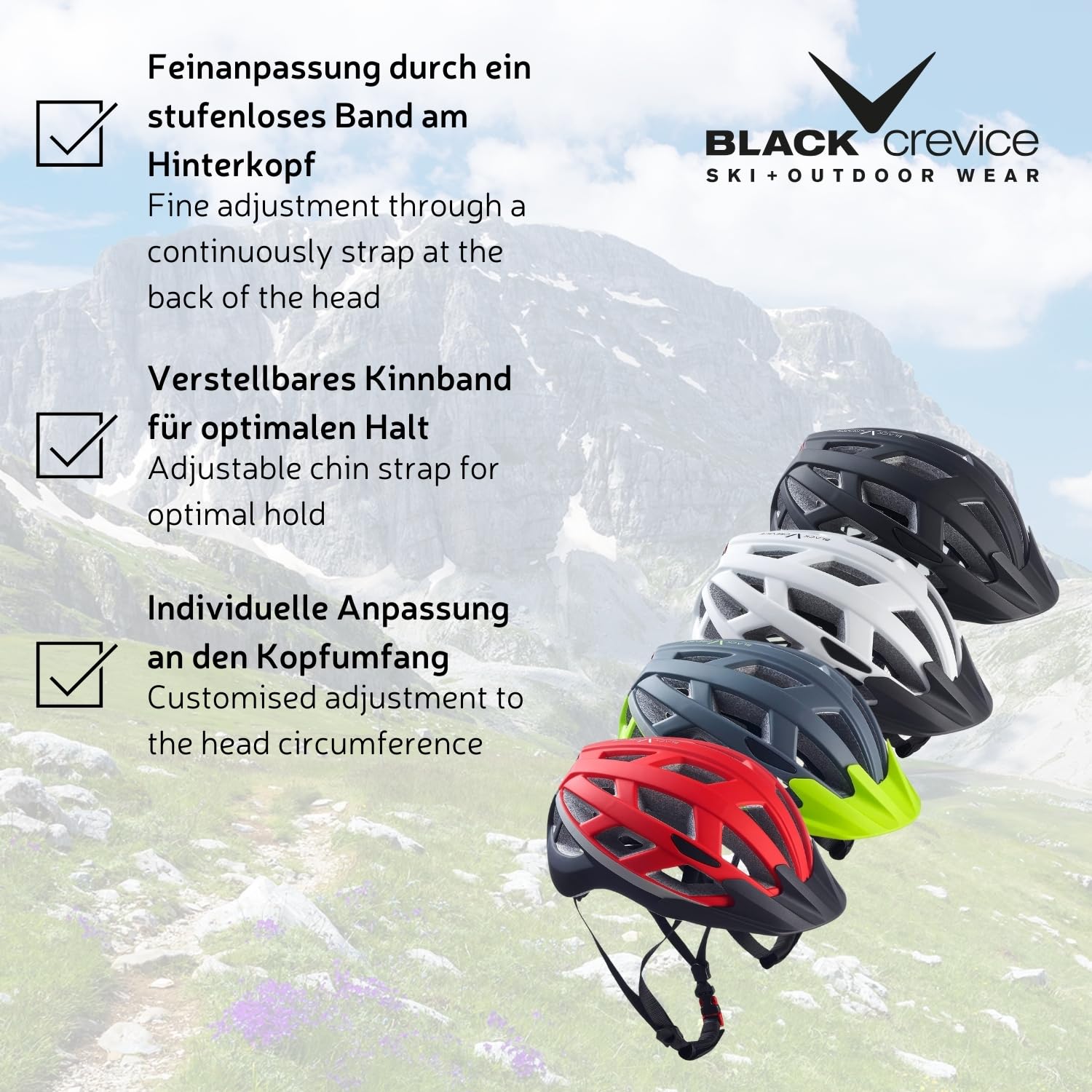 BLACK CREVICE Casco da bicicletta per adulti con luce LED dietro removibile I Casco per bici in diversi colori I Casco per uomo & donna I Casco da bici traspirante