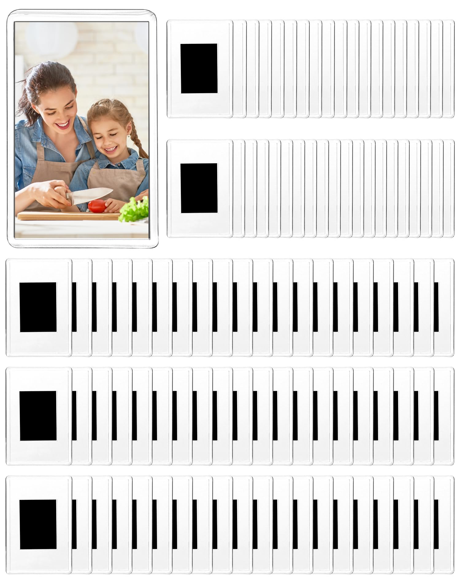 Qwork Transparent/Green Qwork® Pack Of 100 Mini Magnetic Picture Frames For Photos 7 X 4.5 Cm, Clear Acrylic Picture Frame For Fridge Weddings Parties, Wd11104