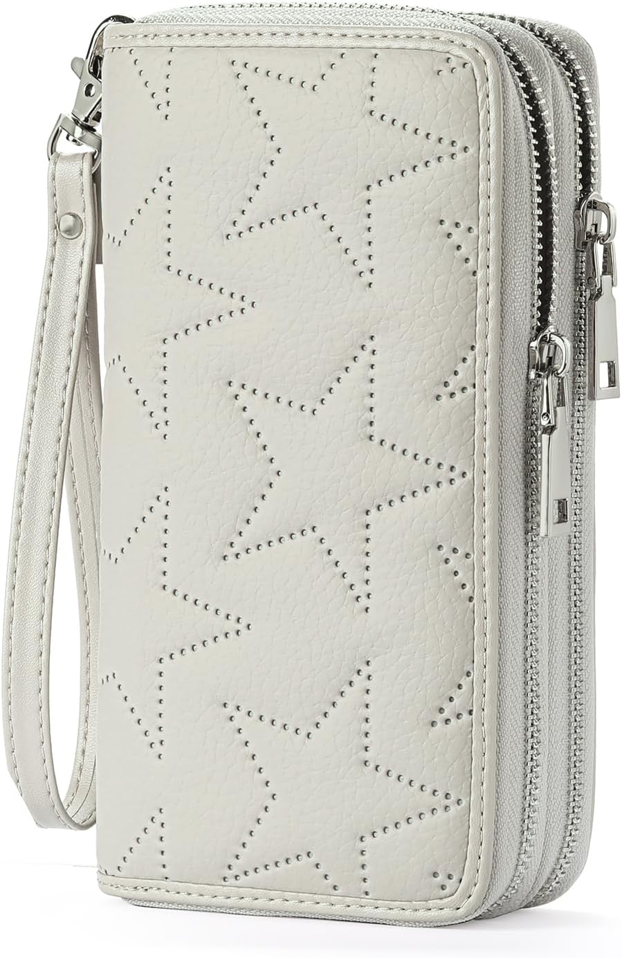 GOIACII Women's Wallet Large Capacity Double Zip Around Ladies Wallet with RFID Blocking Phone Wristlet Purse Star Off-white