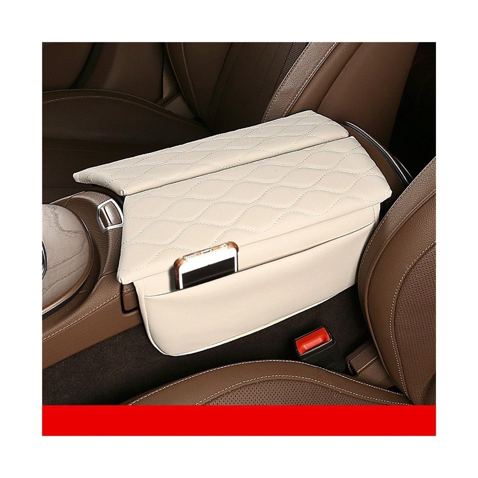 Konsolen-Aufbewahrungsbox Armlehnenbox-Abdeckung für Autokonsole, kratzfestes Armlehnenkissen aus Leder für Mercedes für Benz E-Klasse 2017-2022 CLS 2018-2022(Beige)