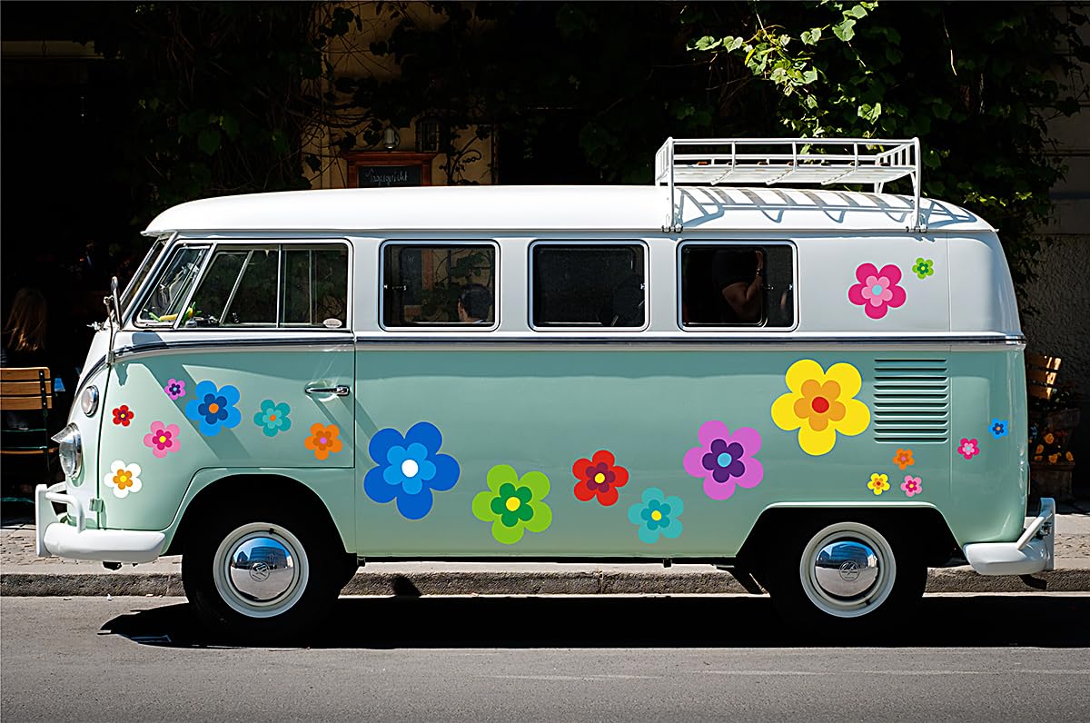 Stickers fleurs hippie voiture multicolores brillants et imperméables en lot de 20