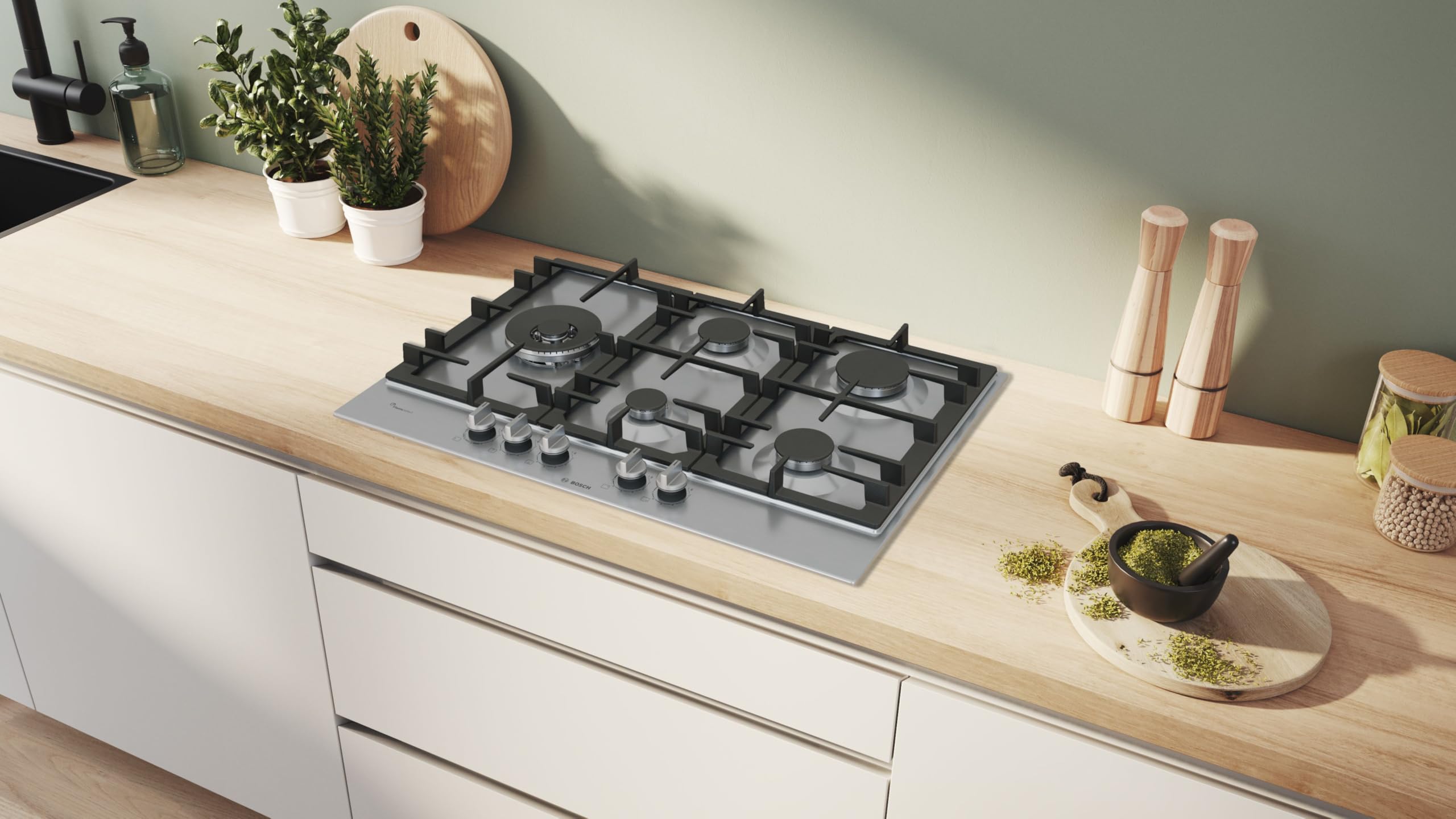 Bosch, Placa de Gas, Serie 4, 4 Zonas, Seguridad GasStop, blanco, PGH6B5K90 | Cocina tradicional con la tranquilidad del sistema GasStop que corta el gas si no hay llama.