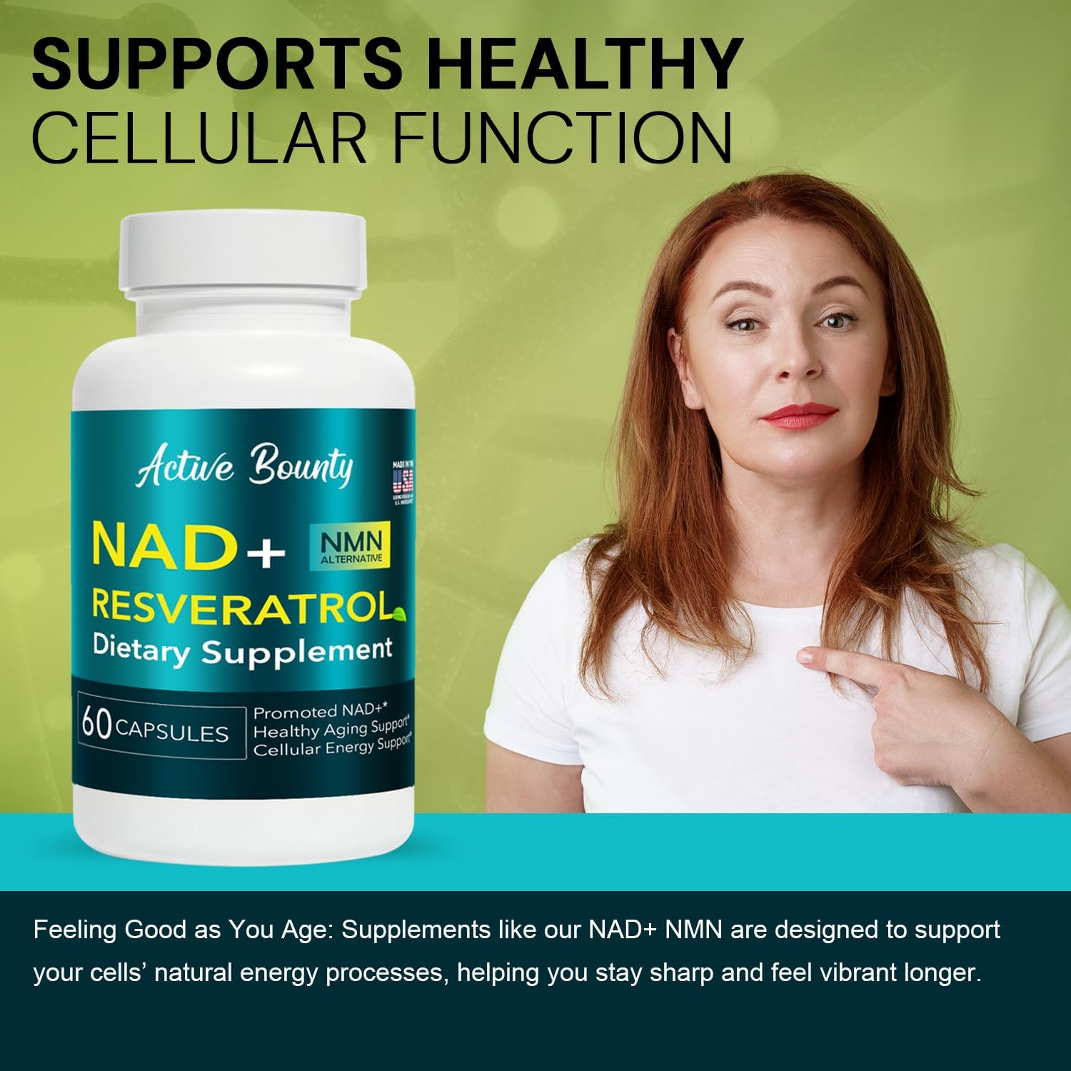 NAD+ Resveratrol Supplement with Quercetin – NMN Alternative for Cellular Energy Support, Focus & Healthy Aging – High Potency 500mg NAD+ Formula, Vegan, Non-GMO, Gluten-Free, Made in USA, 60 Capsules - Image 9