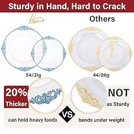 Hioasis 175pcs Clear Blue Plastic Plates - Elegant Disposable Dinnerware Set Suitable for 25 Guests Include 10.25 Dinner & 7.5 Dessert Plates, Pre Rolled Silverware Set, Cups for Party & Christmas