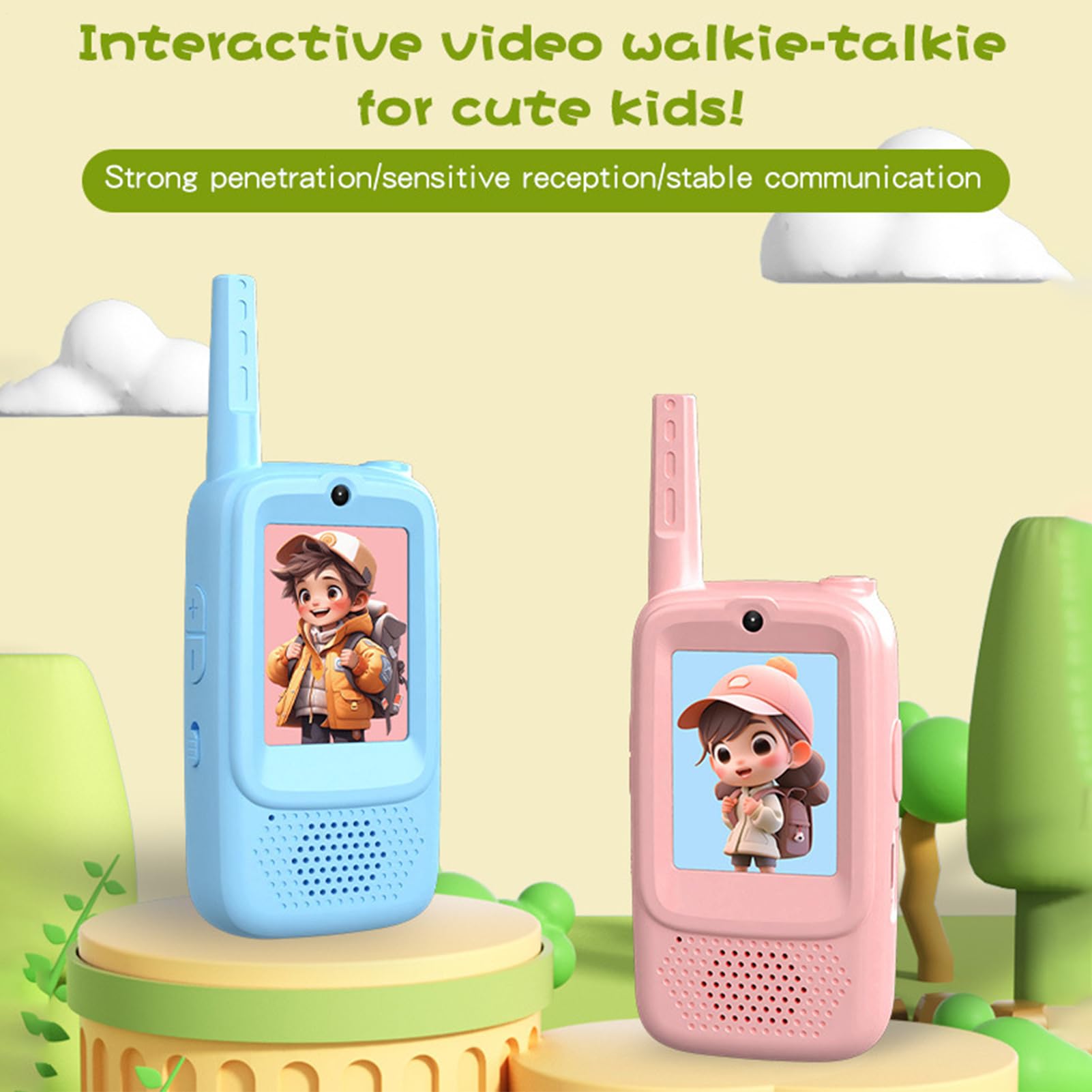 2 Pieces Talkies Walkies Vidéo pour Enfant, Talkie Walkie Enfant avec Vidéo & Caméra HD, Rechargeable, 4 Modes De Voix Changée, Portée 150-500m, Cadeau De Noël pour LesEnfant