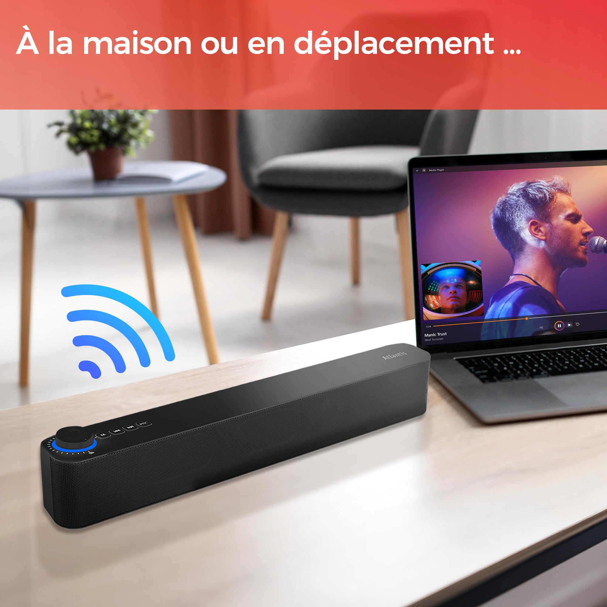 ATLANTIS Soundbar PC 20 W Bluetooth 5.3 Radio FM Noir 420 x 60 x 74 mm