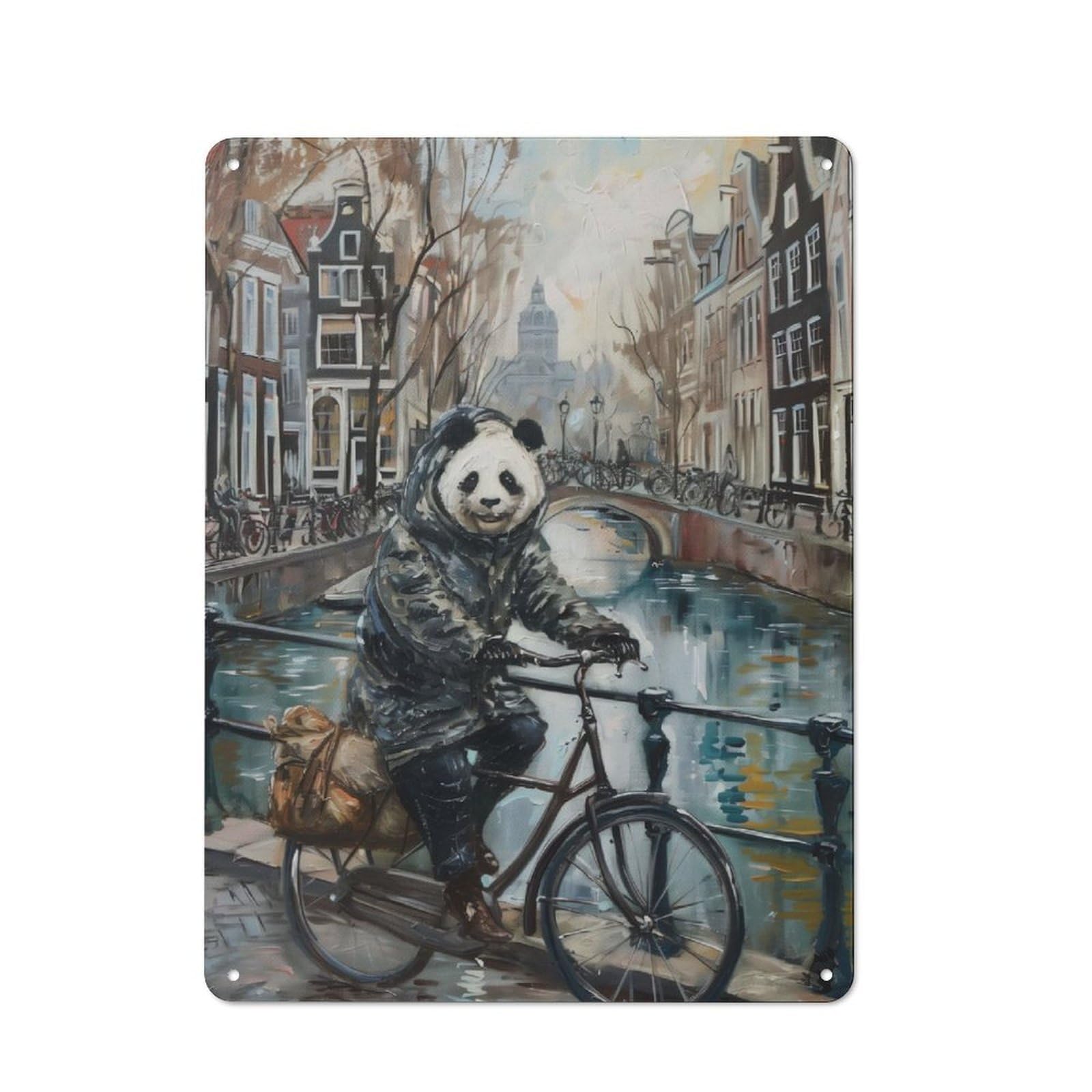 Junmoney Panda Bicycle Amsterdam Retro Metal Wall Decor 40X30cm, Metal Sign For Pub, Home Bar, Shed Or Man Cave, For Relaxed Wall Styling