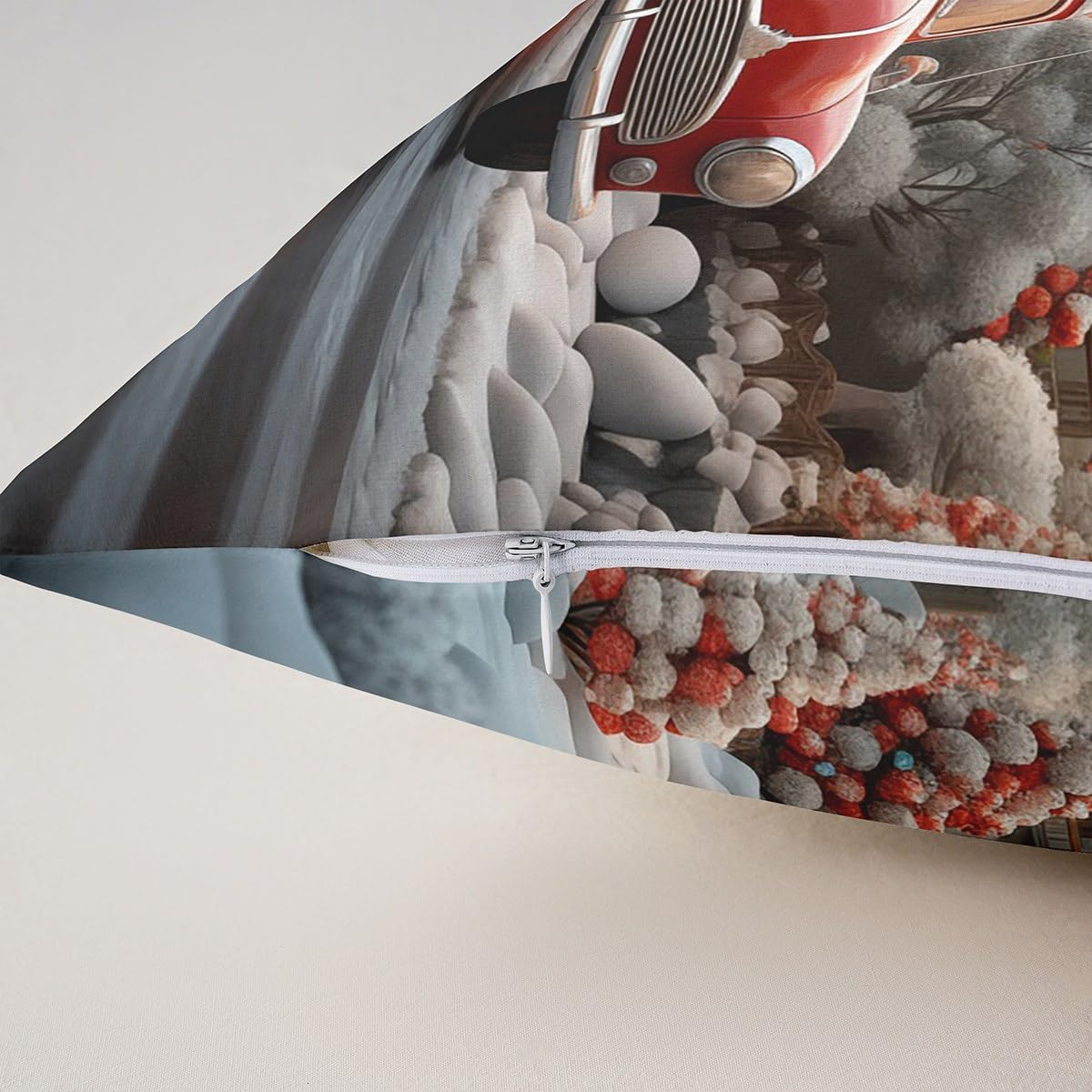 Homewish Merry Christmas Throw Pillow Cover 24x24 Inch Cartoon Red Car White Snow Decor Pillow Case for Kids Teens Adults Watercolor Xmas Tree Winter Rustic Farmhouse Cushion Cover for Sofa