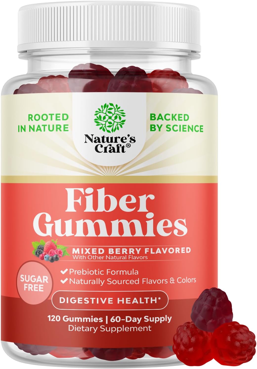 Fiber Gummies for Adults - Chicory Root Supplement with Prebiotic Support for Gut & Digestive Health - Soluble Digestion Capsules for Stomach Regulation & Immune Aid - Sugar Free & Vegan - 120 Count