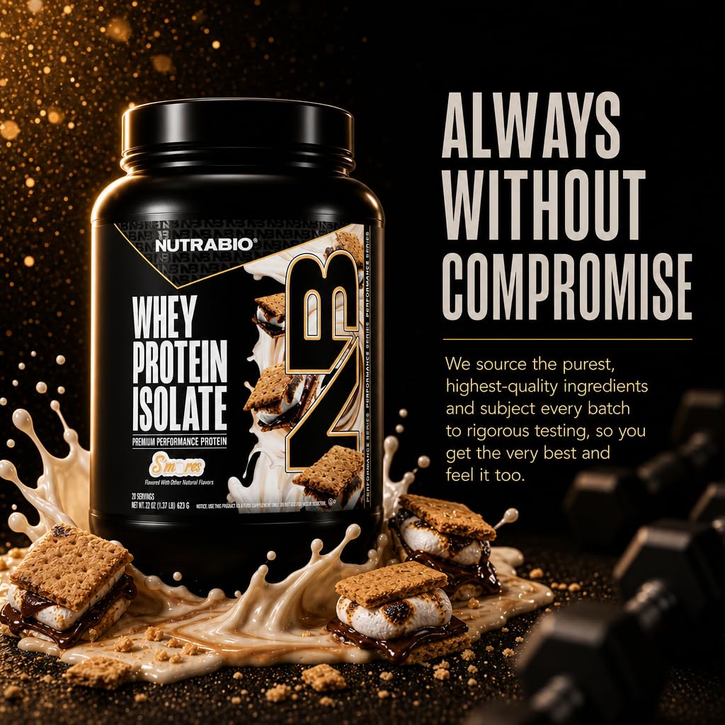 NutraBio 100% Whey Protein Isolate Protein Powder, 25g Protein with Complete Amino Acid Profile, Non-GMO, Soy & Gluten Free, Low Carb, Low Calorie Whey Protein Powder, S'Mores, 20 Servings — Amazon image 6