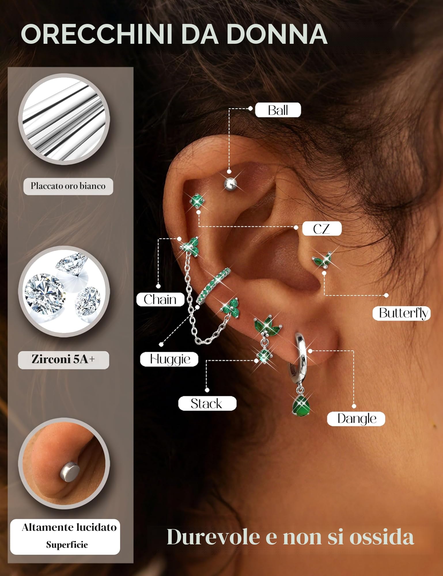 MILACOLATO 13Pezzi Piercing Orecchio Helix Donna Oro Argento Orecchini Cerchio Acciaio Inossidabile Chirurgico Piercing Cartilagine Conch Anallergici Pendenti Gioielli Set Donna