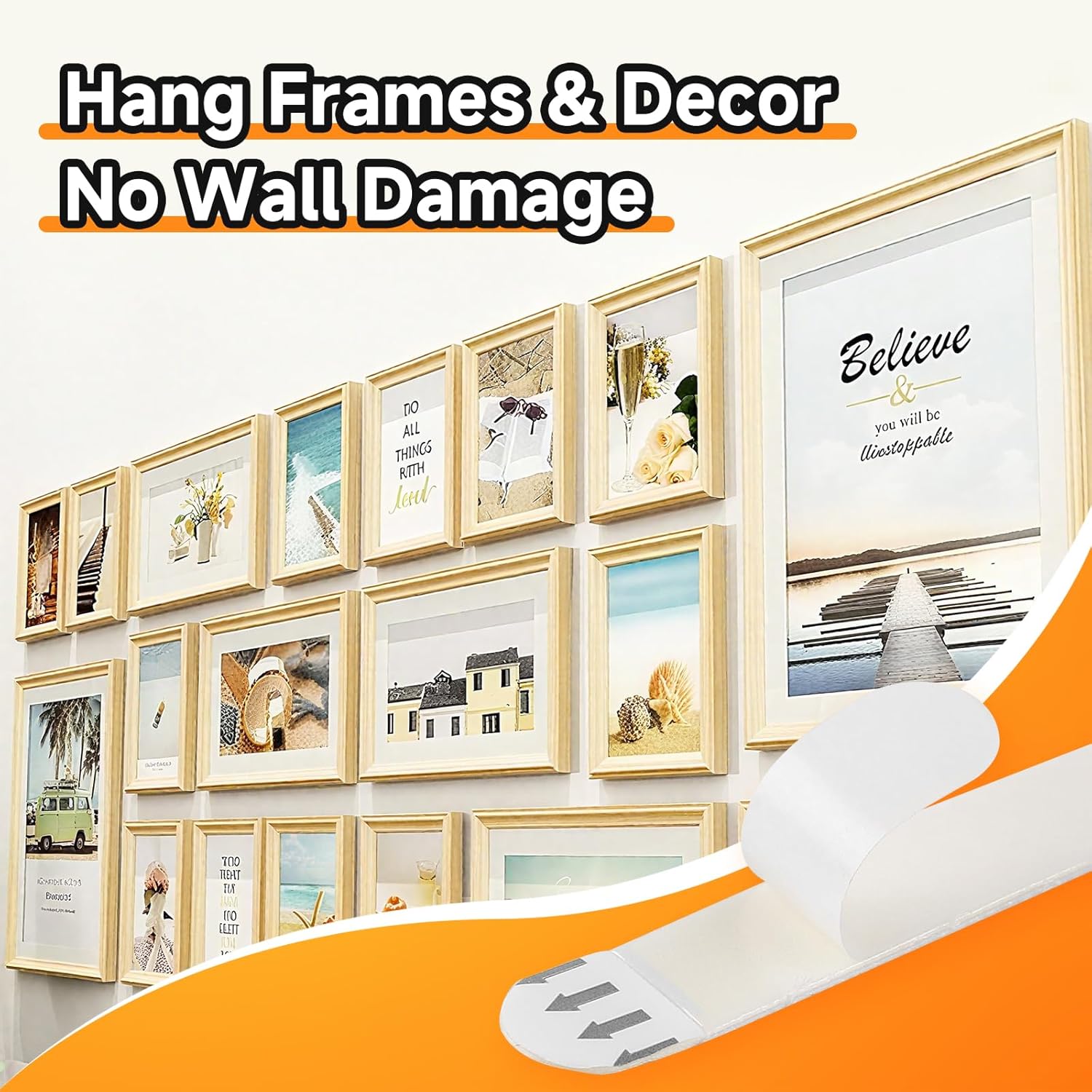 Strip Refills Compatible with Command, 24-Pairs(48 Strips) Large Picture Hanging Strips for Wall Hooks, Damage-Free Sticky Picture Hangers, Adhesive Strip Ideal for Posters and Decorations