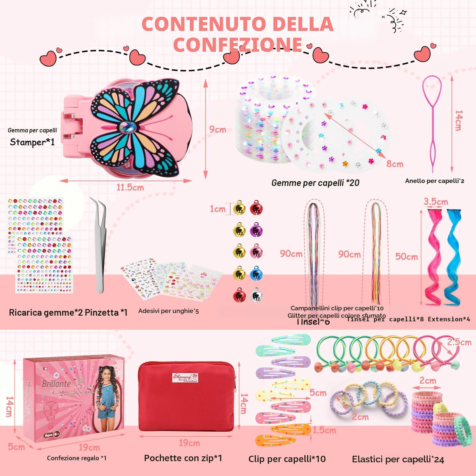 SEMKOTREE Brillantini per Capelli, Accessori per Capelli Hair Bedazzler con 630 Diamanti e Extension Capelli, Glitter Capelli Applicatore Strass Macchina Brillantini