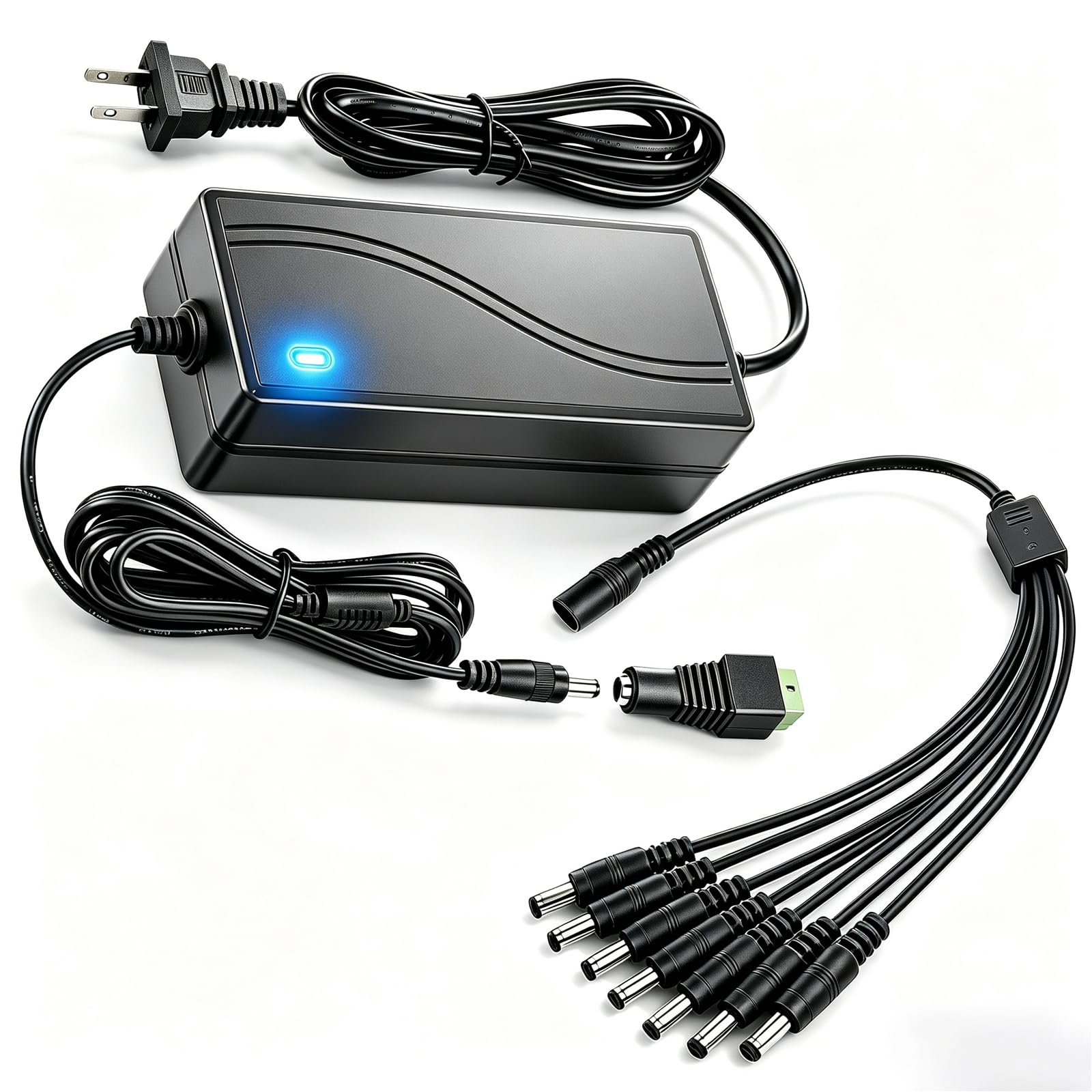 security camera power supply, cctv camera power adapter, 12v 5a power supply for lorex,samsung,q-see,night owl,swann,annke,cctv dvr surveillance system, 5050 3528 led strip with 8-way splitter cable