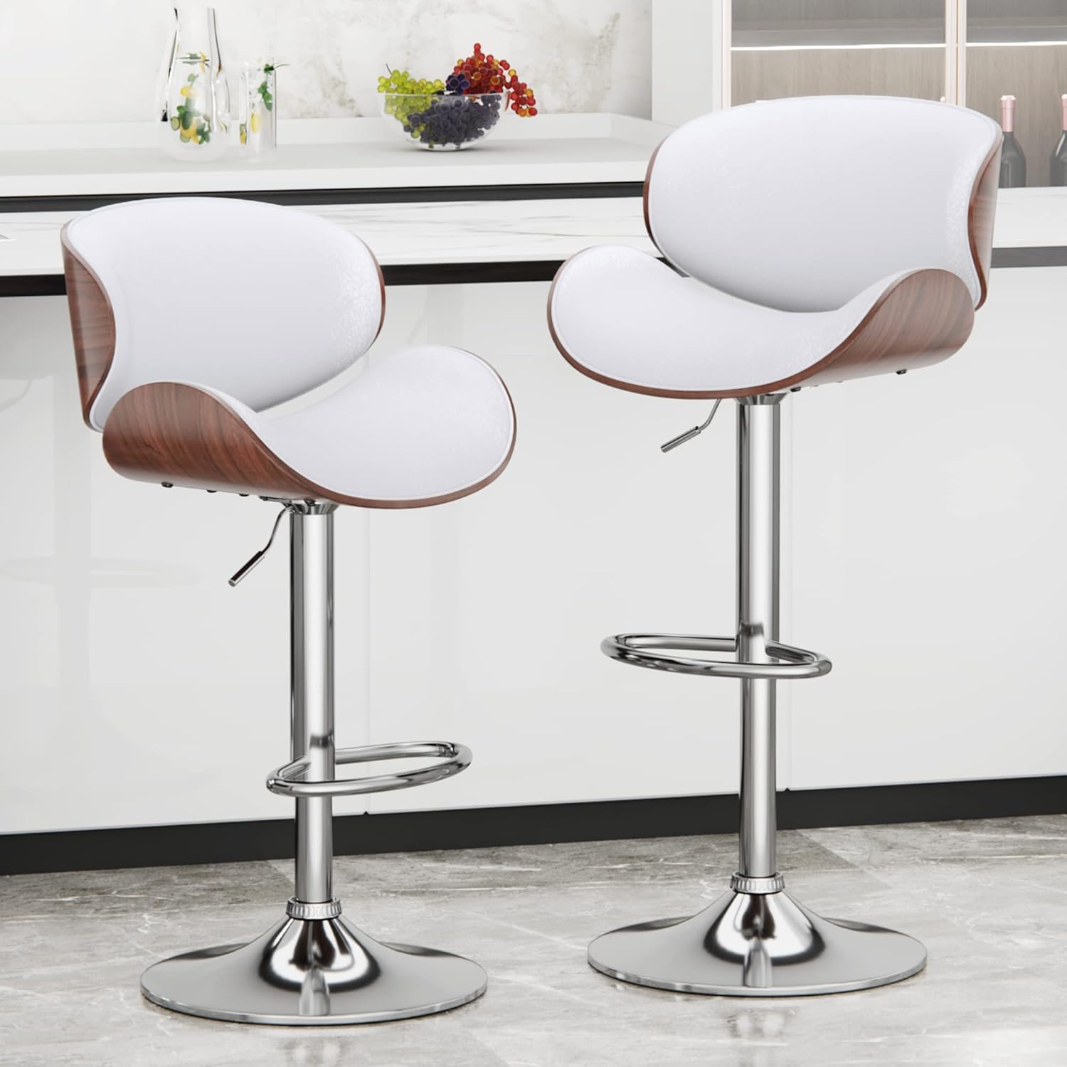 Acrylic Bar Stools Set Of 2, Counter Height Adjustable Swivel Clear Bar Stools With PU Leather Upholstered, Armless Bar Stools For Kitchen Island (Color : Clear