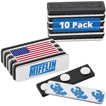 Mifflin-USA - Name Tag Magnets - 10 Pack, 1.75 x 0.5 Inches - Premium ID Badge Holder with 3 Extra Strong Neodymium Magnets