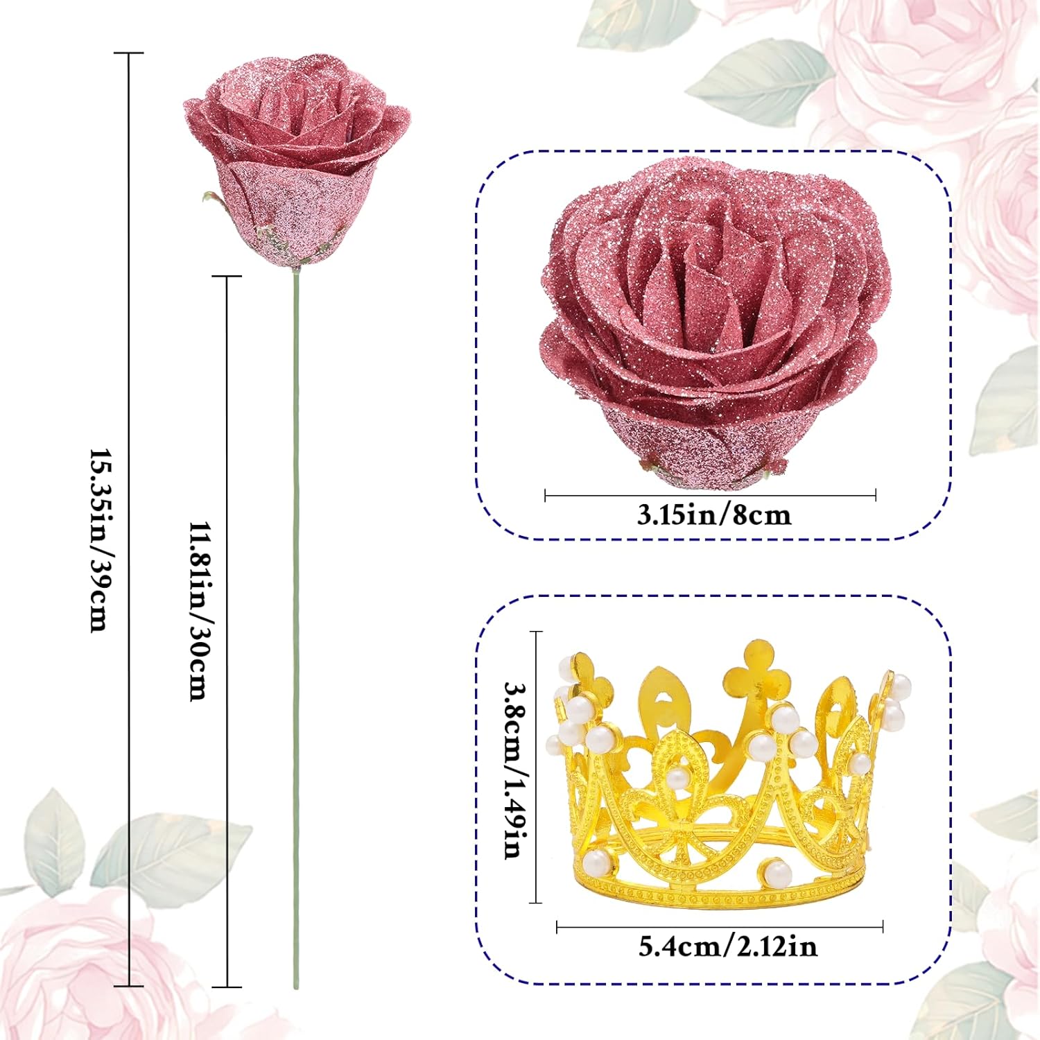 Waipfaru Rose Gold Glitter Roses Bouquet, DIY Flowers Bouquet, Birthday Gifts for Women Mom Grandma Wife Girlfriend, 24 Pcs Fake Rose for Valentines, Mothers Day, Anniversary, Graduation Gifts - Image 5