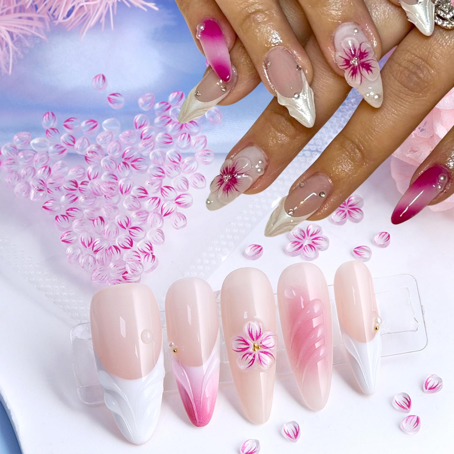 Flowers Nail Charms 3D Resin Clear Petals Charms for Acrylic Nails Floral Nail Art Charms Spring Summer Nail Supplies for Women DIY Nail Decorations