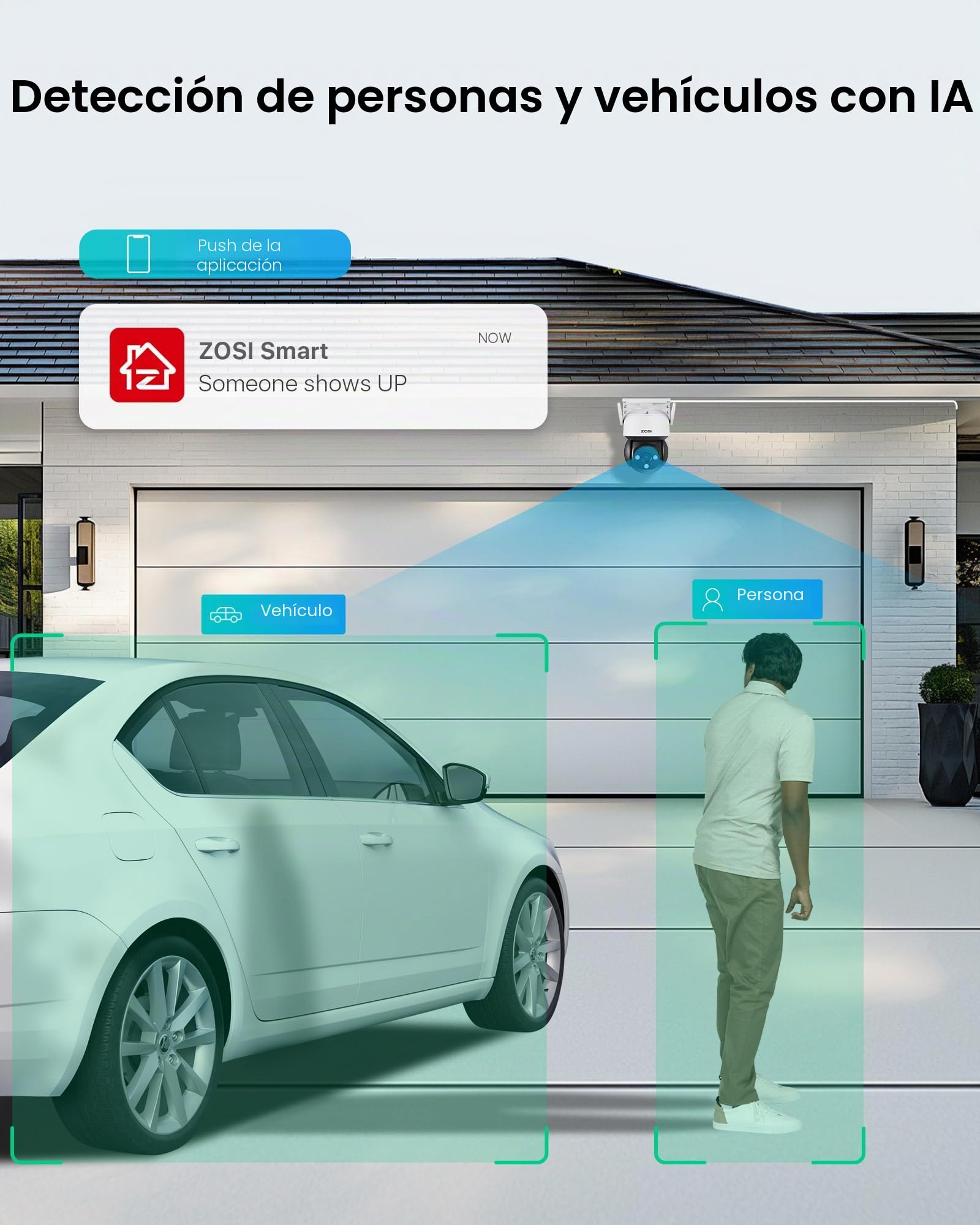 ZOSI 2 cámaras de vigilancia PTZ para Exteriores, WiFi, detección de Personas/vehículos, Seguimiento automático, Audio bidireccional, C290