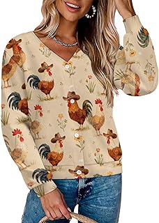 Women's Cropped Cardigans Cherry Blossom Soft Long Sleeve V-Neck Casual Button Down Sweater Tops