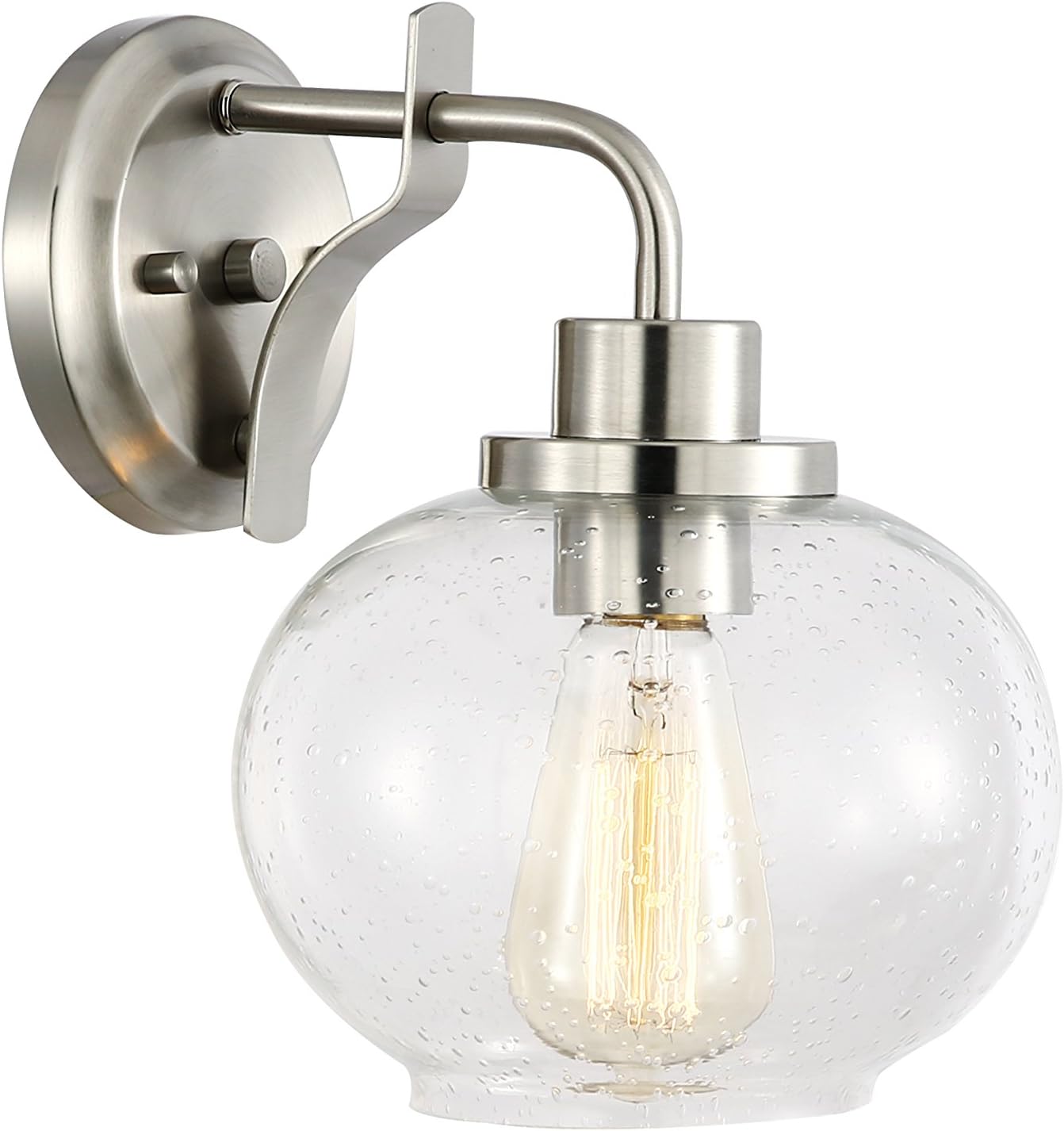 Light Society Sheridan Seeded Wall Sconce, Satin Nickel with Handblown Clear Glass Shade, Vintage Industrial Modern Lighting Fixture (LS-W245-SN)